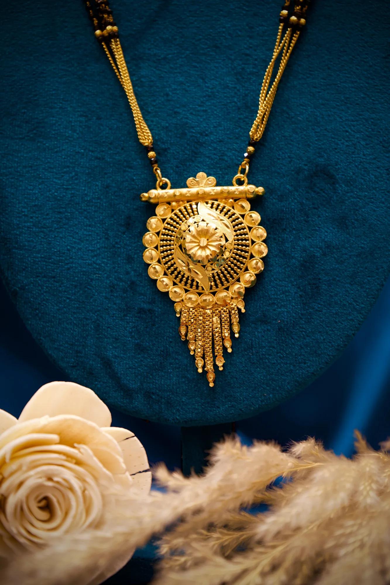 Traditional Long Black Bead Mangalsutra with Antique Circular Pendant