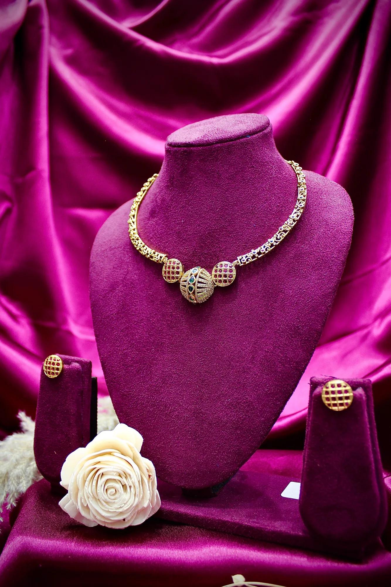 Antique Ruby Stone Choker Necklace Set