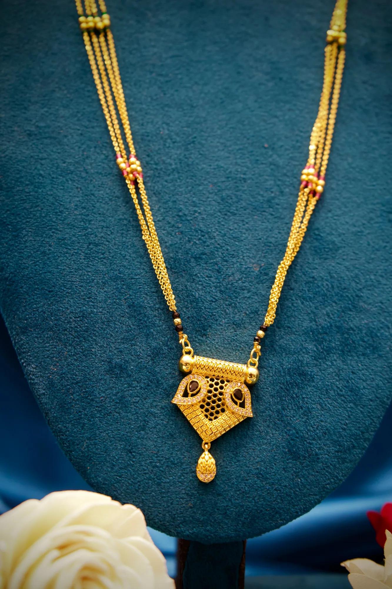 Designer Black Stone & Crystal Geometric Mangalsutra Necklace