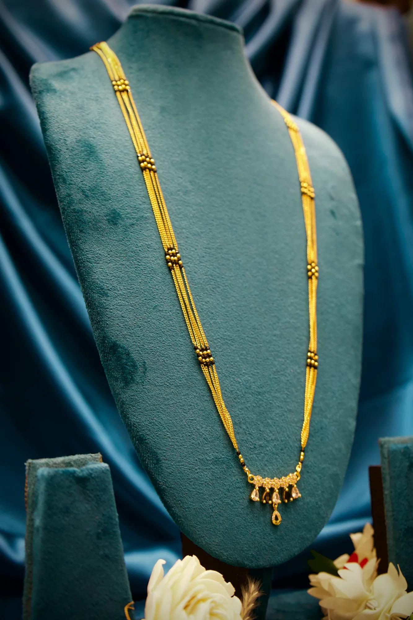 Black Crystal Drop Designer Mangalsutra Necklace