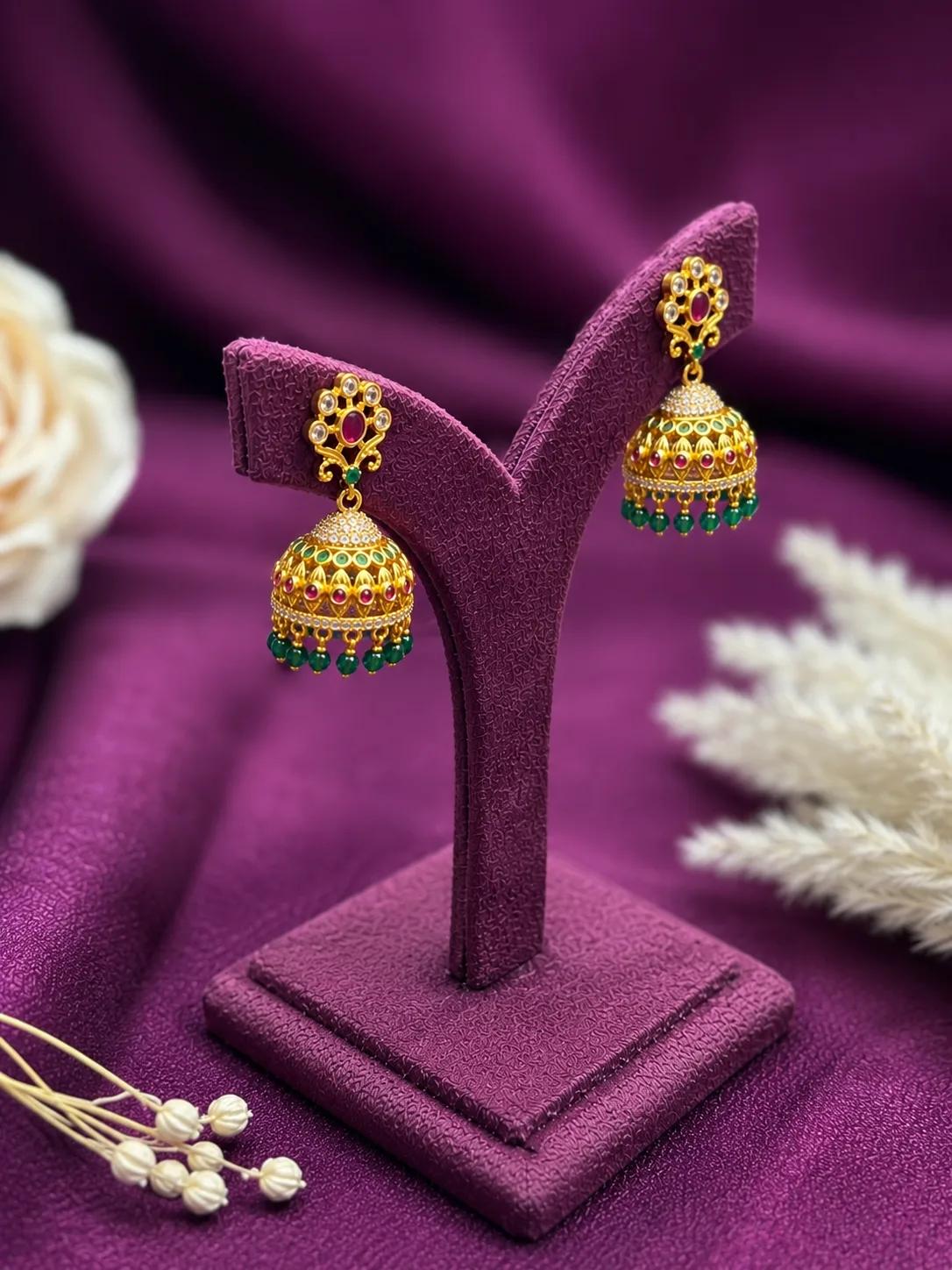 Royal Ruby & Emerald AD Jhumka Earrings