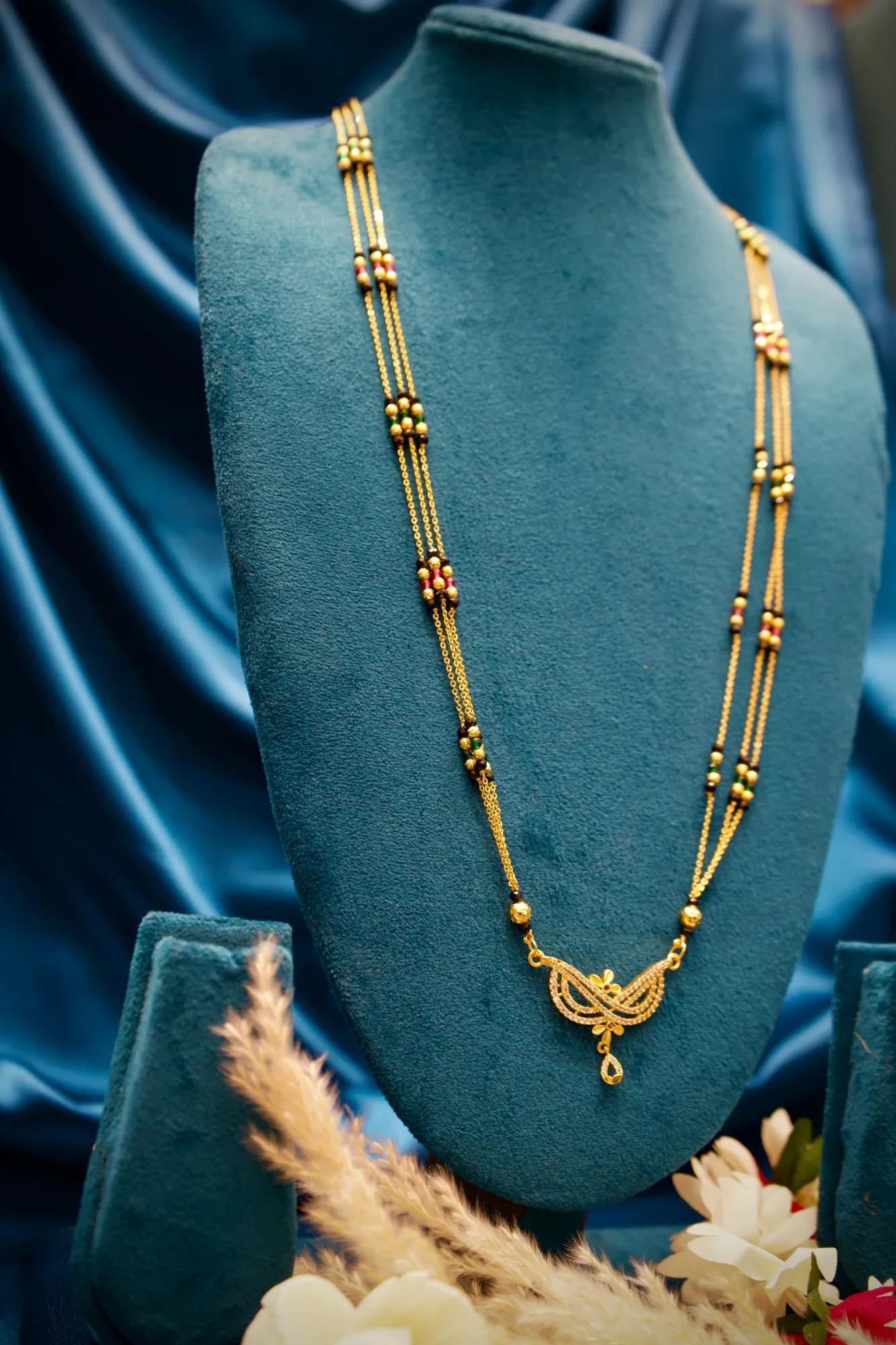 Elegant Floral Crystal Mangalsutra Pendant Necklace