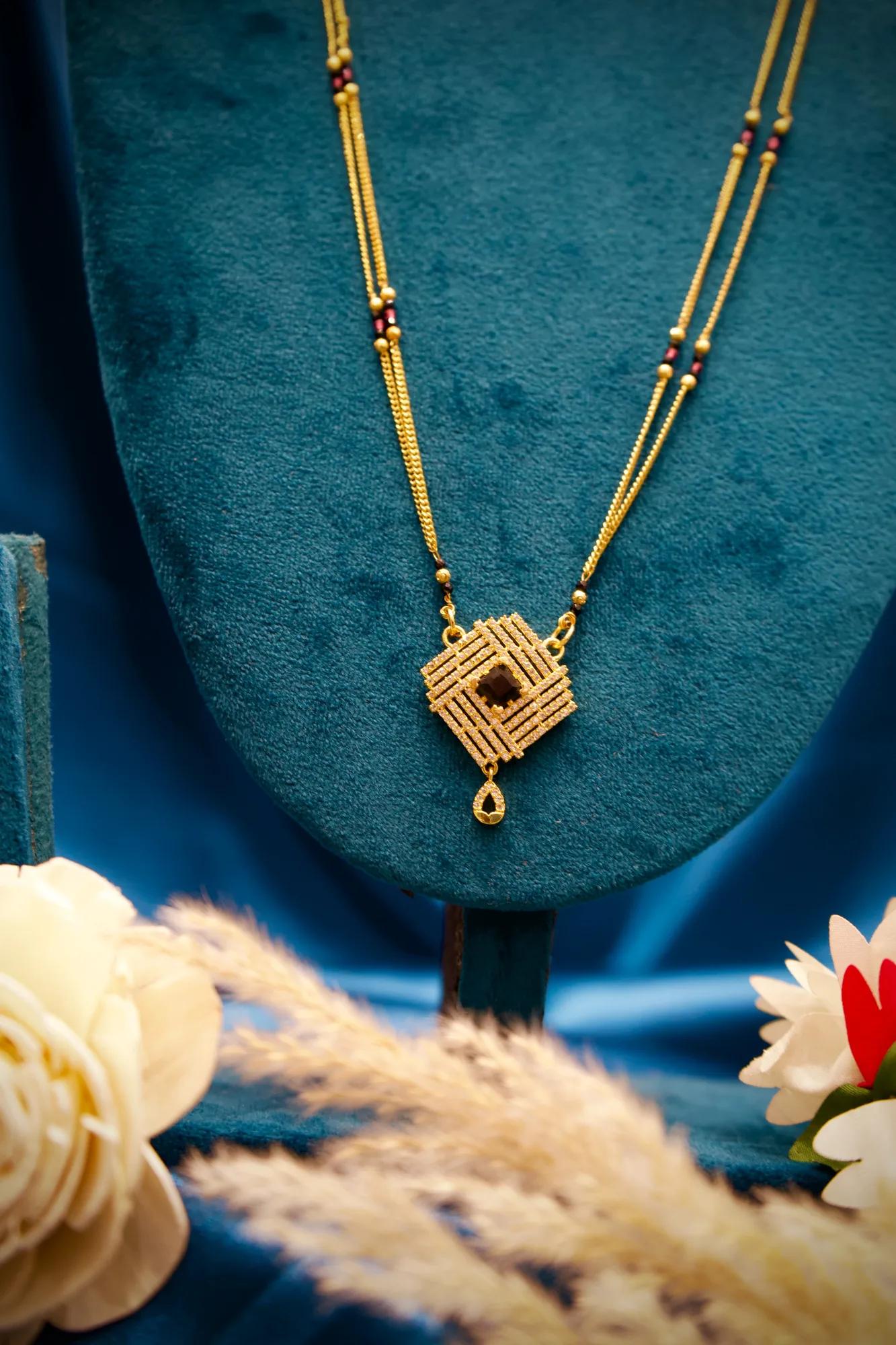 Geometric Black Stone Designer Mangalsutra Necklace
