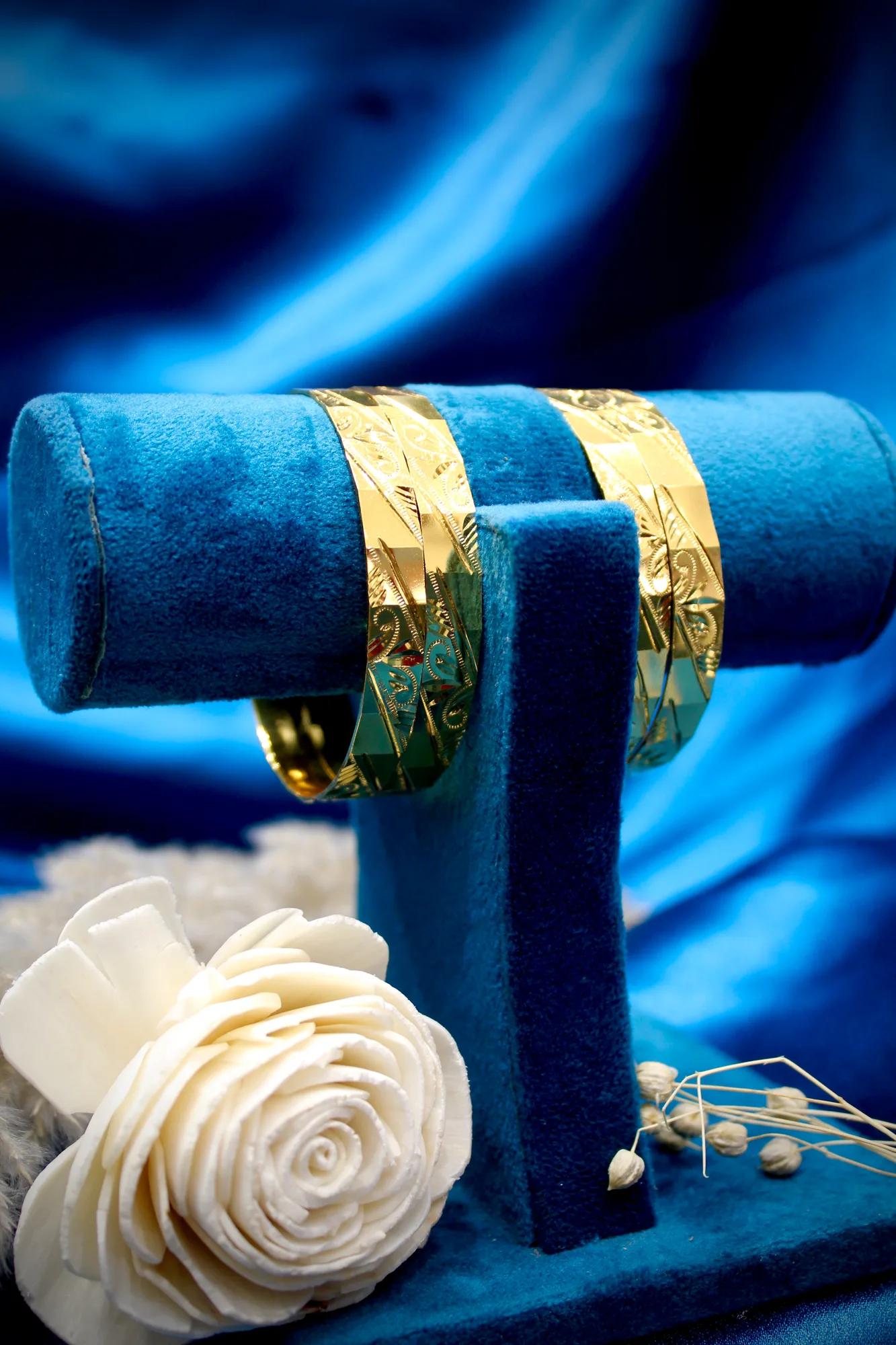 Designer Engraved Gold Finish Bangle Set