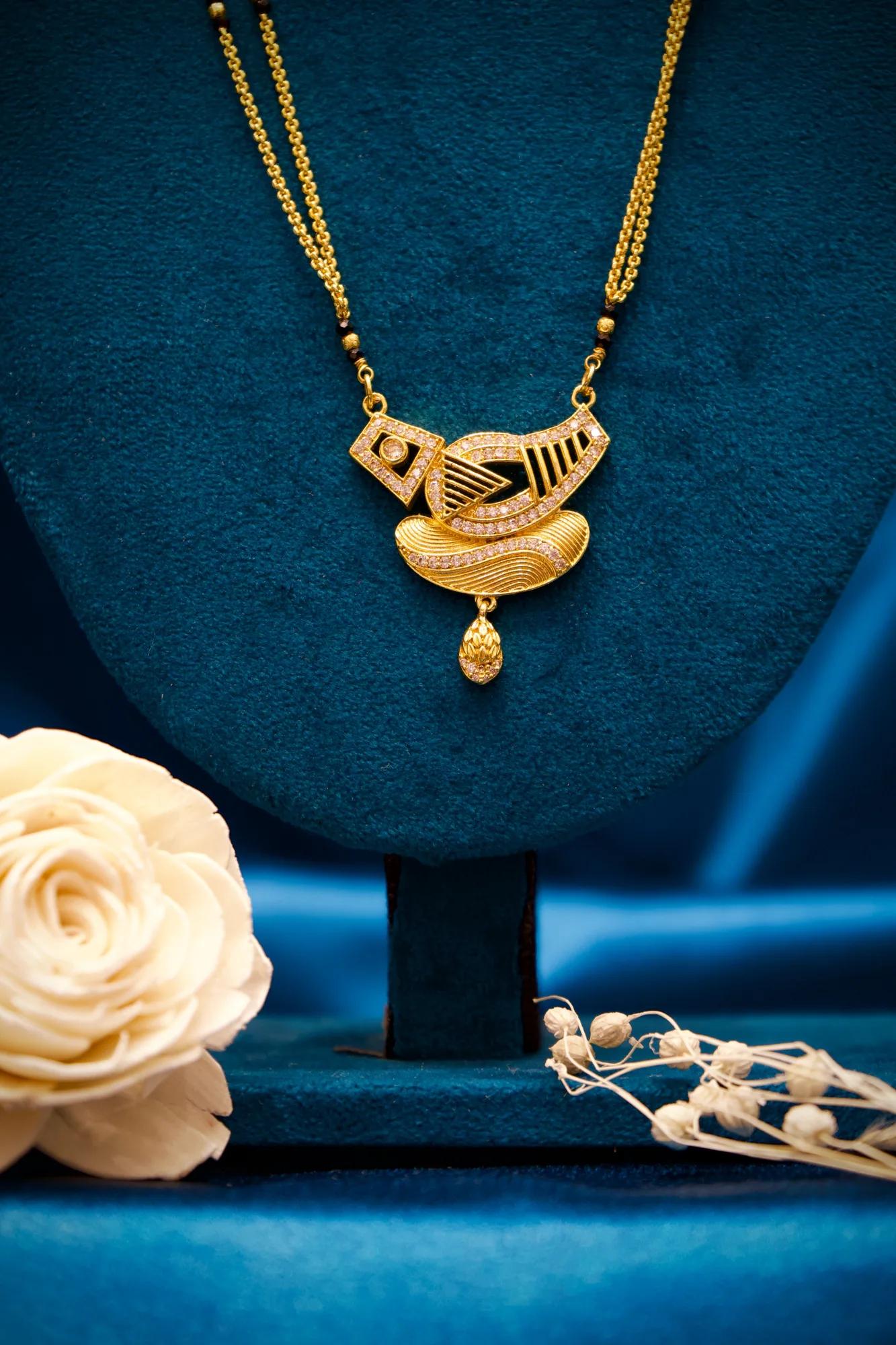 Designer Black Bead Mangalsutra with Geometric Pendant