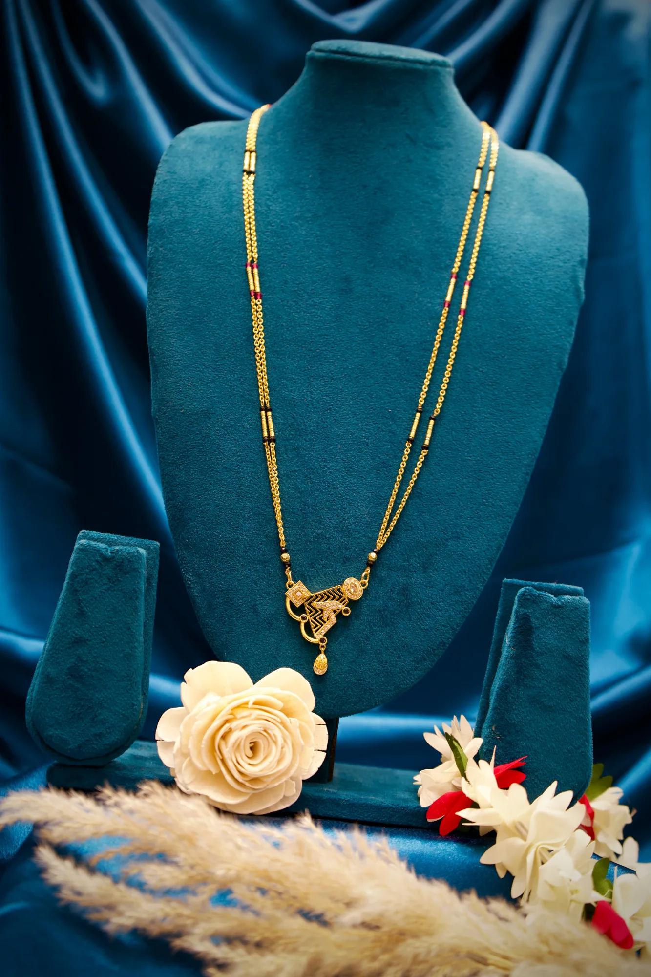 Contemporary Geometric Mangalsutra Necklace with Crystal Pendant