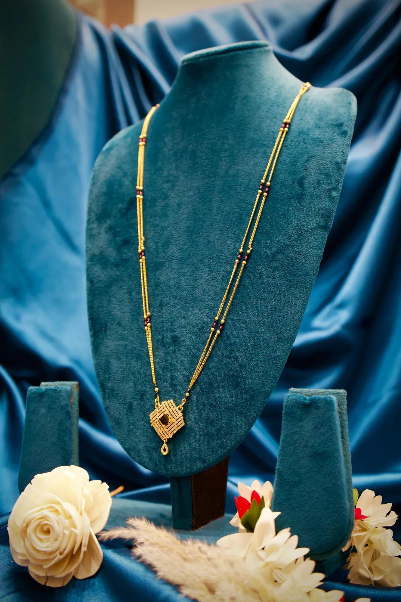 Geometric Black Stone Designer Mangalsutra Necklace