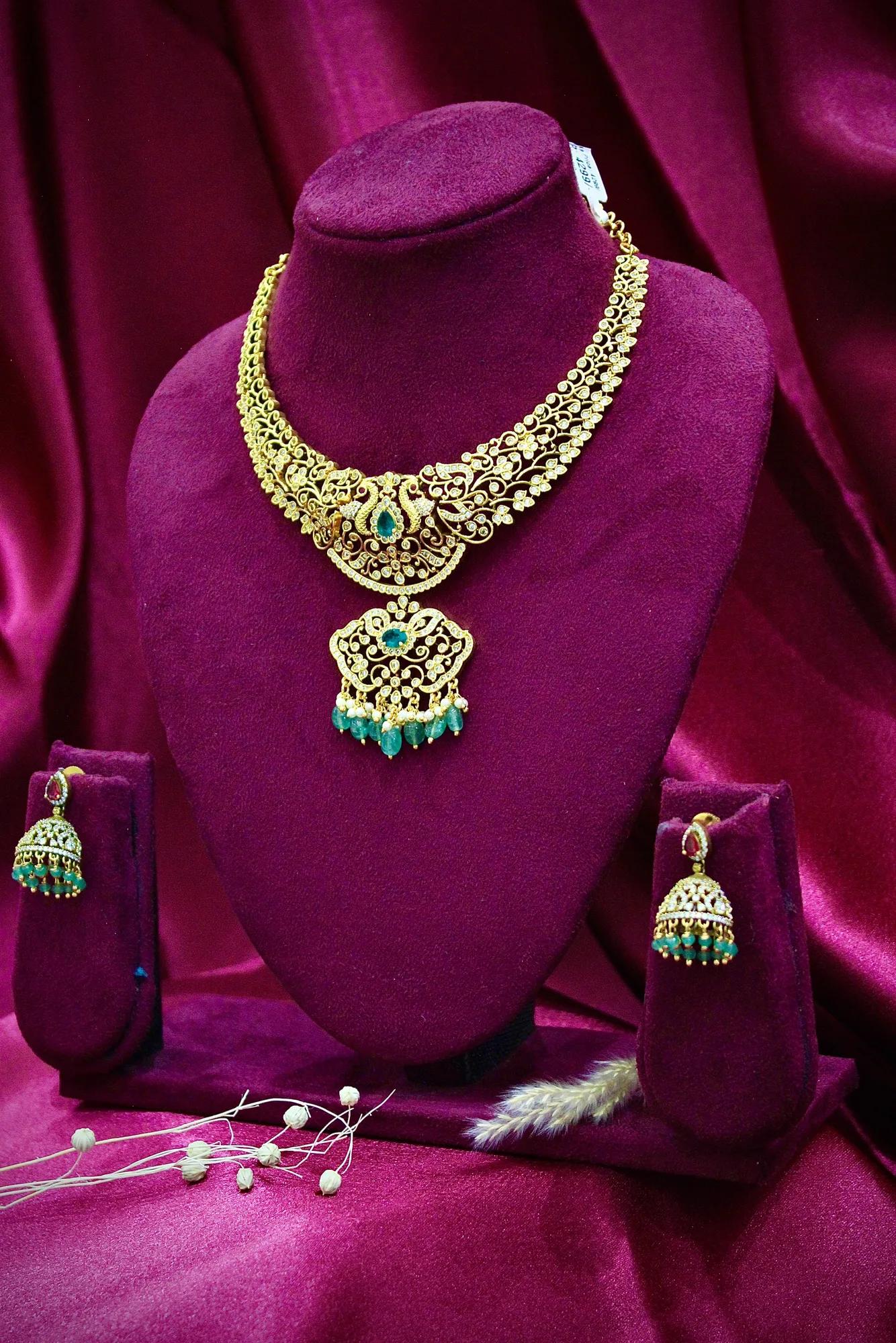 Emerald Stone Short Necklace Set