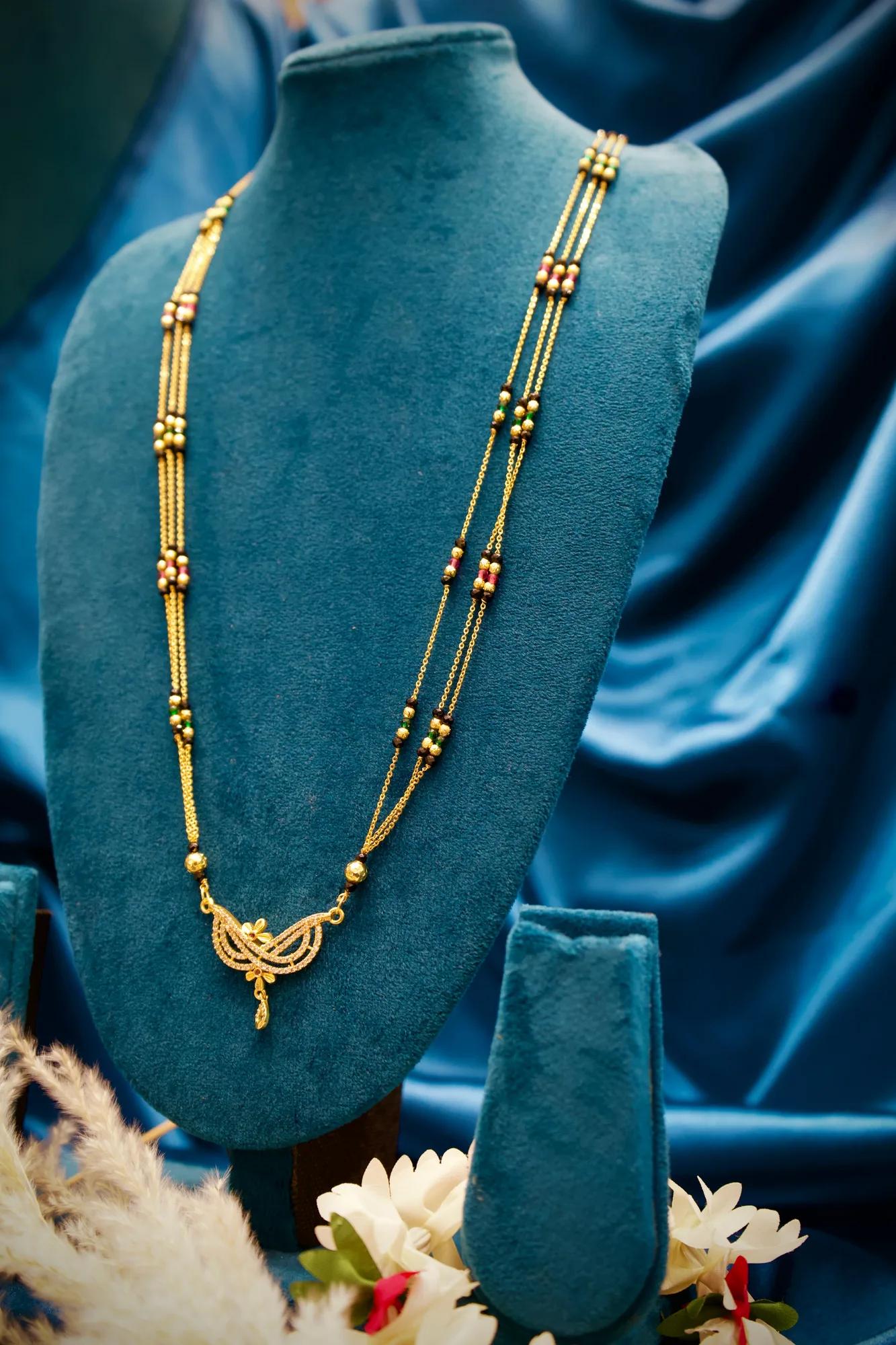 Elegant Floral Crystal Mangalsutra Pendant Necklace