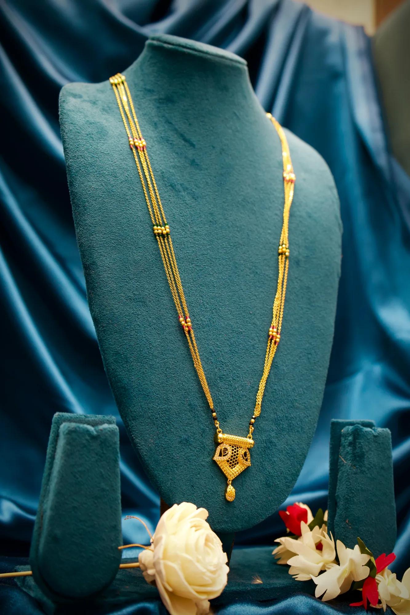 Designer Black Stone & Crystal Geometric Mangalsutra Necklace