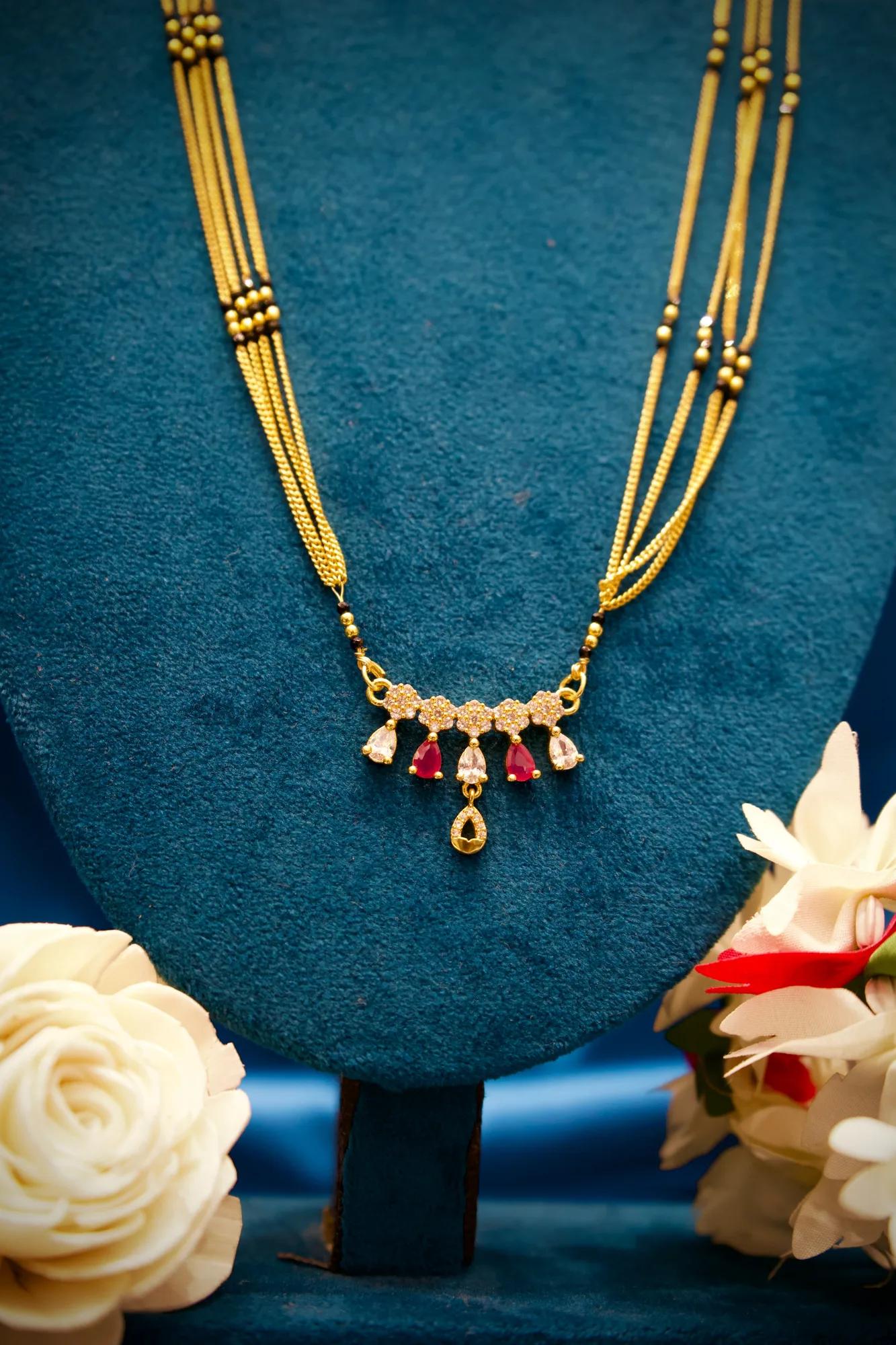 Ruby & Crystal Drop Designer Mangalsutra Necklace