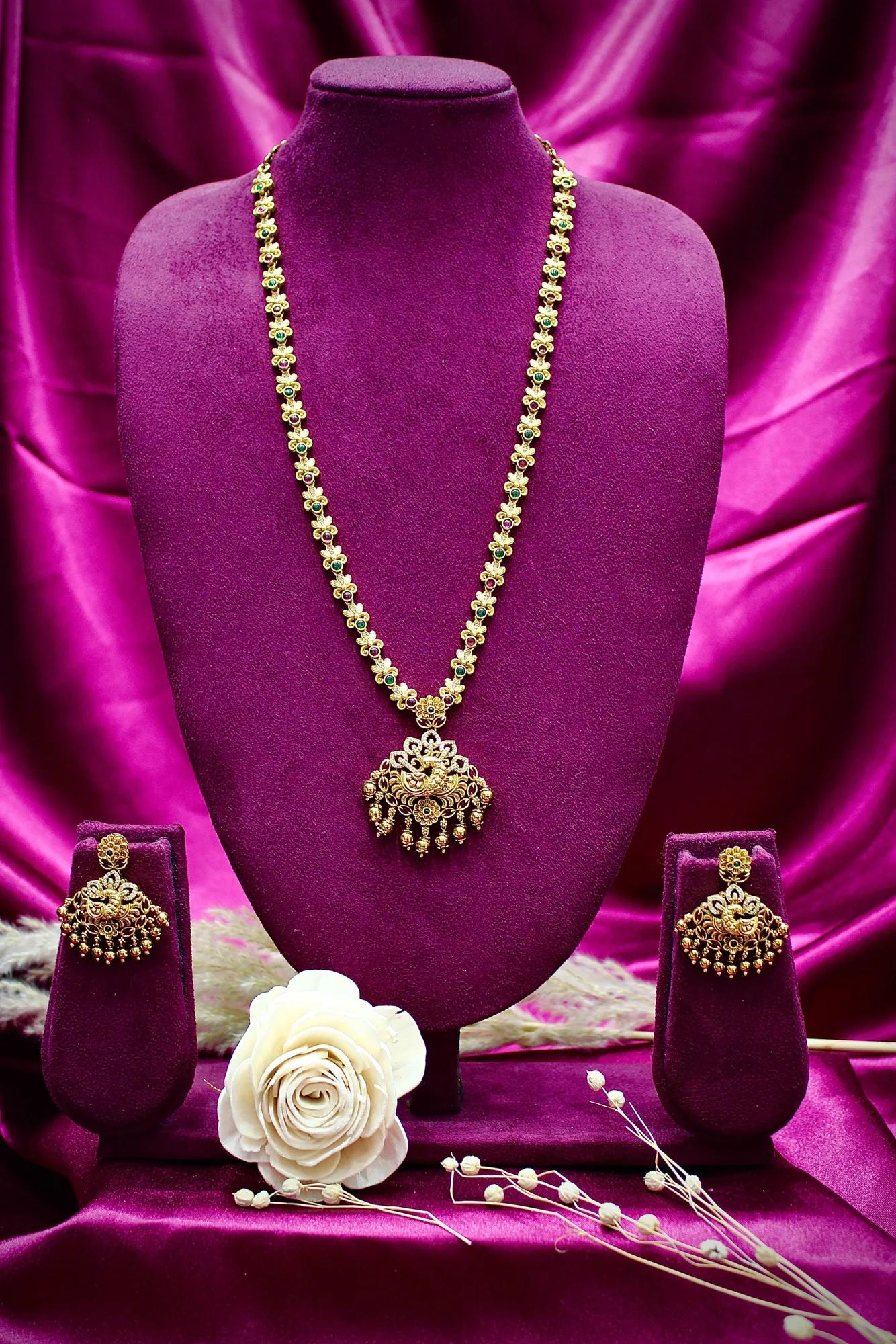 Antique Peacock Pendant Necklace Set