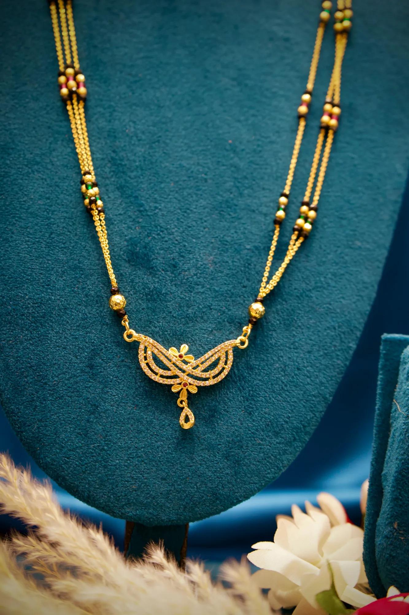 Elegant Floral Crystal Mangalsutra Pendant Necklace