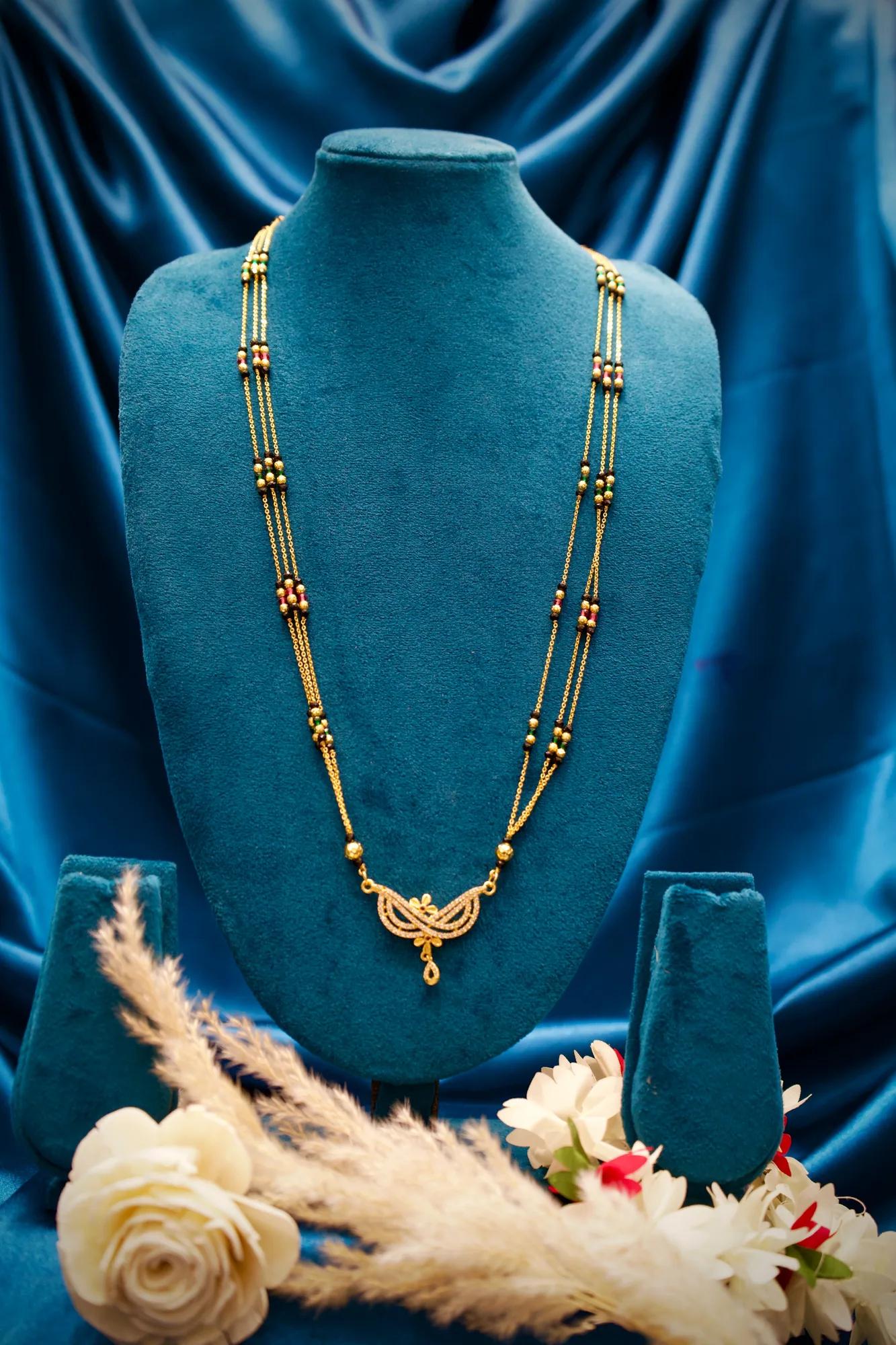 Elegant Floral Crystal Mangalsutra Pendant Necklace