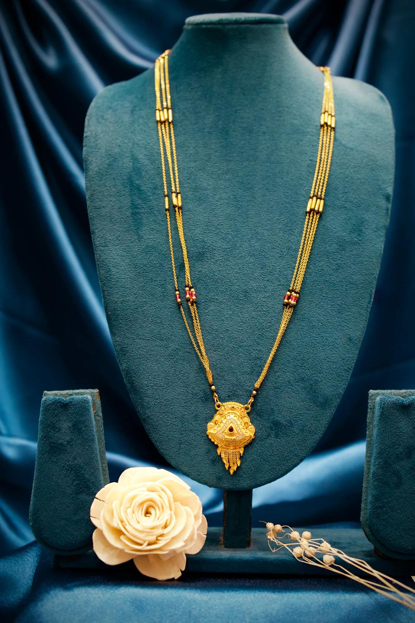 Traditional Multi-Layer Mangalsutra Necklace with Antique Pendant