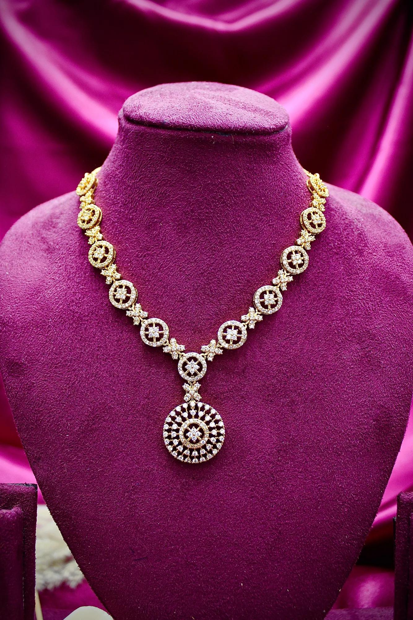 Luxury CZ Pendant Necklace with Circular Motif Design