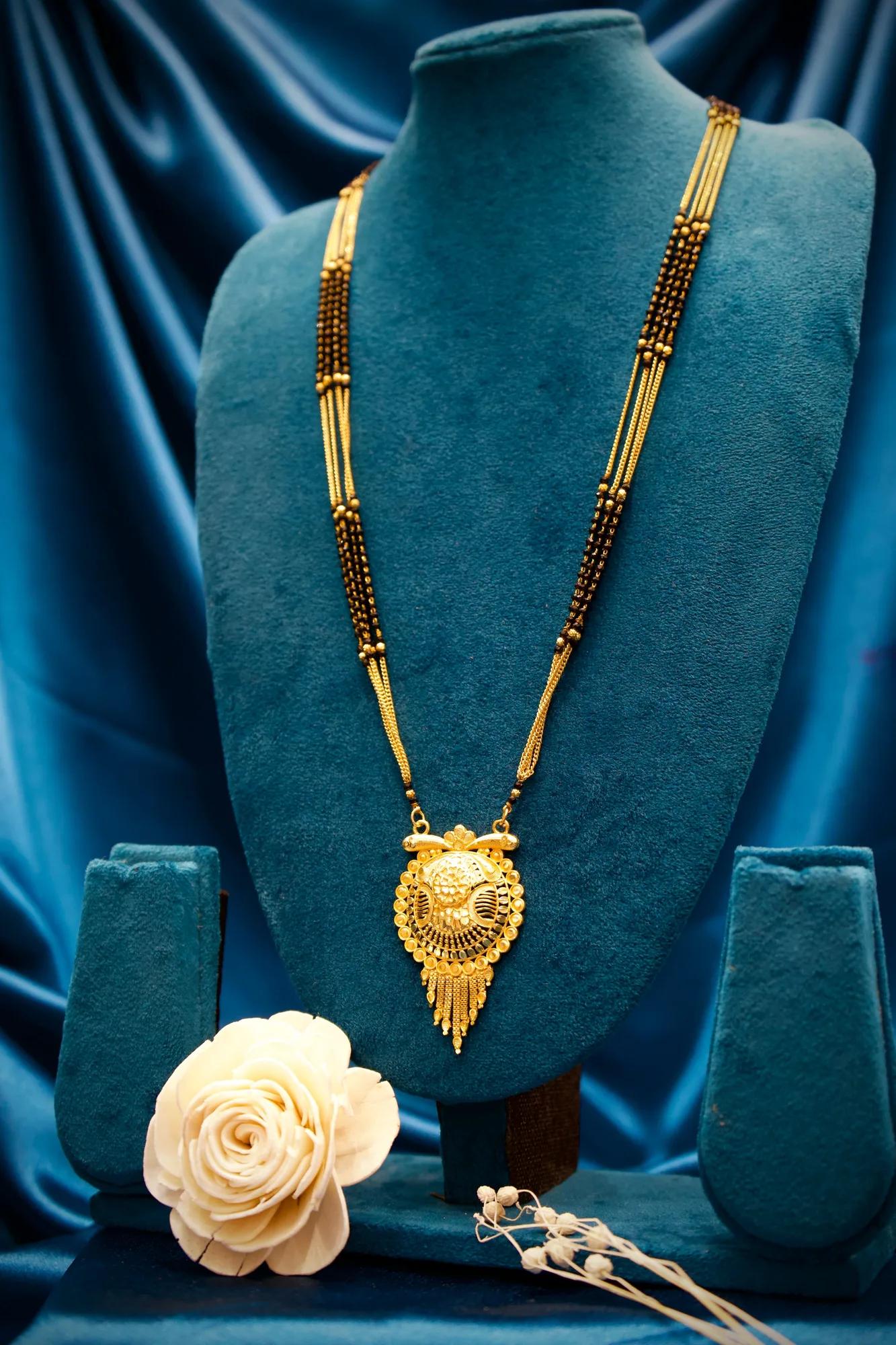 Traditional Peacock Motif Long Mangalsutra with Antique Pendant