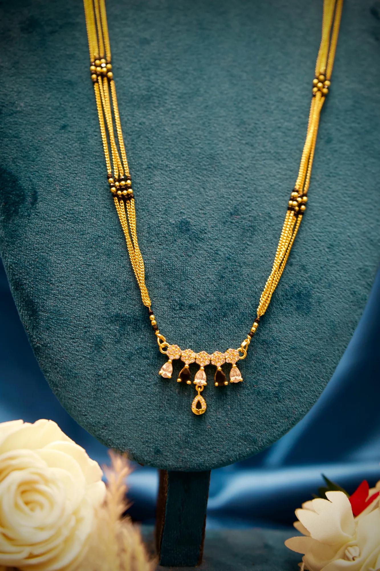 Black Crystal Drop Designer Mangalsutra Necklace