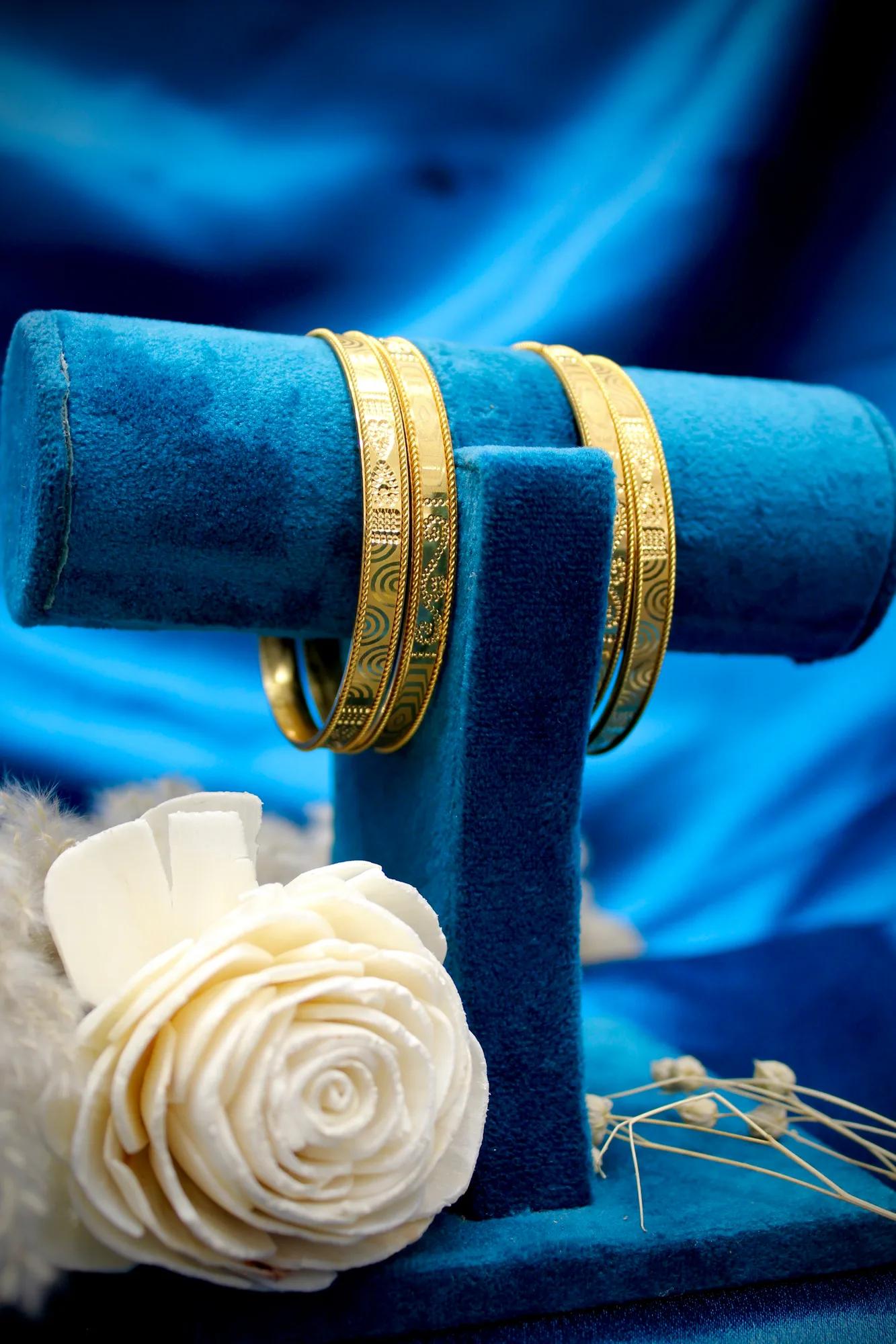 Classic Engraved Gold Finish Bangle Set