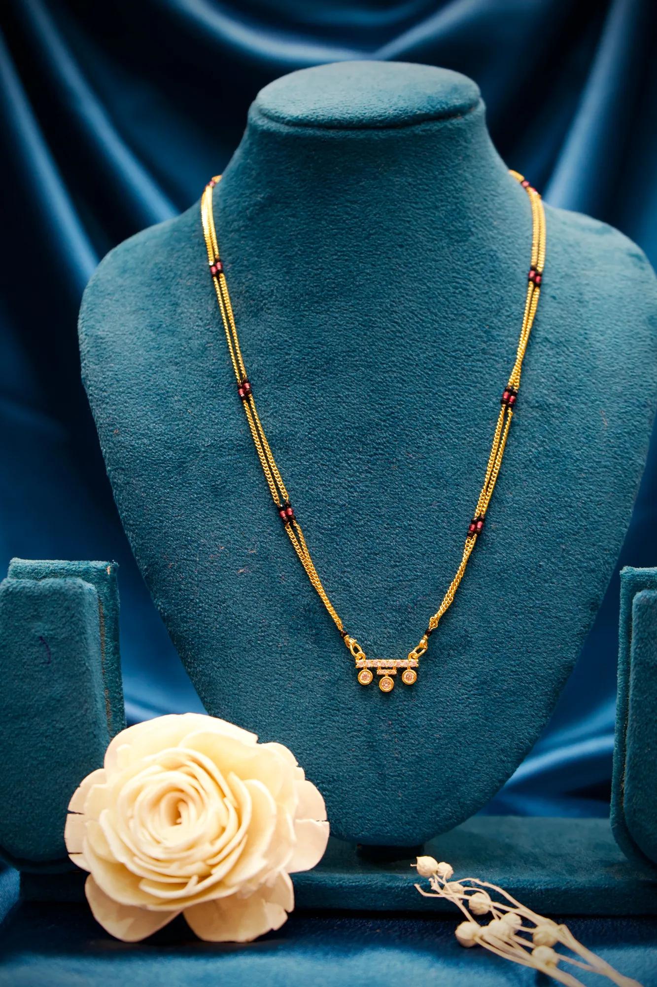 Elegant Diamond Accent Mangalsutra with Triple Drop Charms