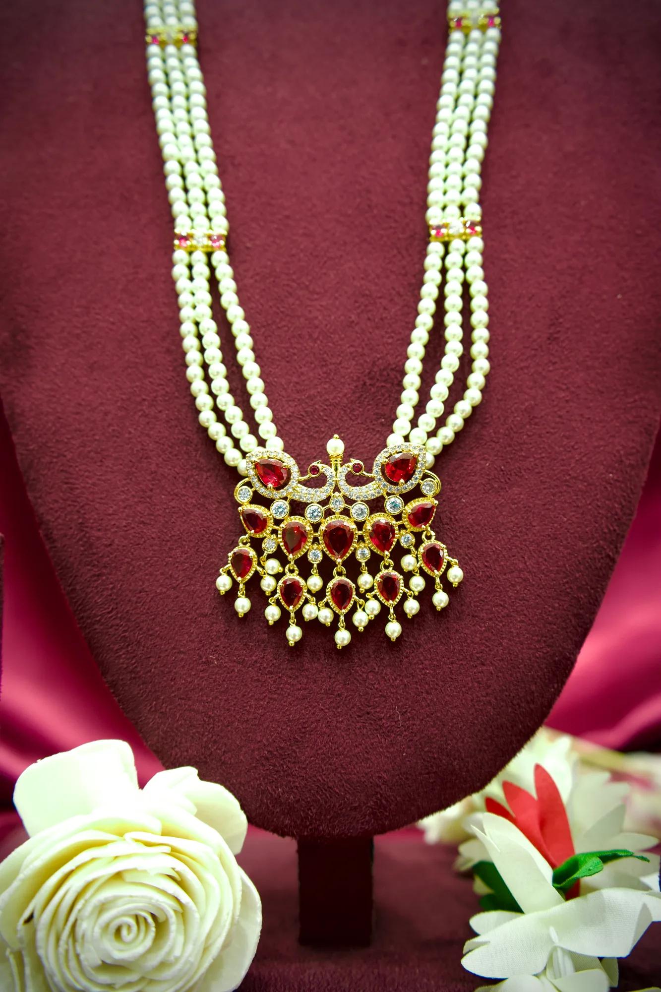 Royal Ruby Pearl Layered Necklace Set
