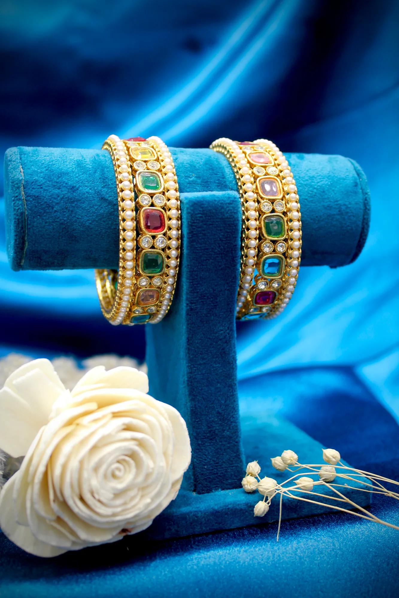 Navratna Pearl Designer Bangles (Set of 4)