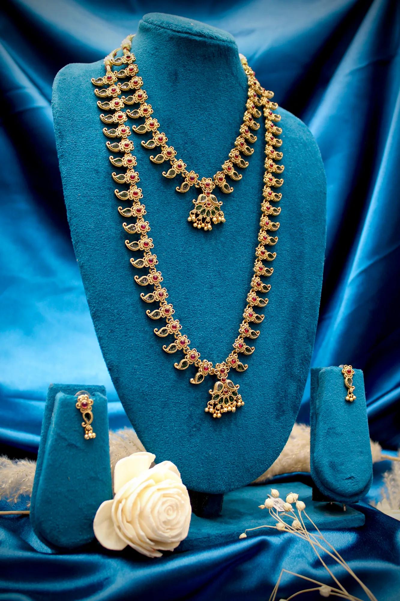 Traditional Peacock Motif Bridal Haar Necklace Set