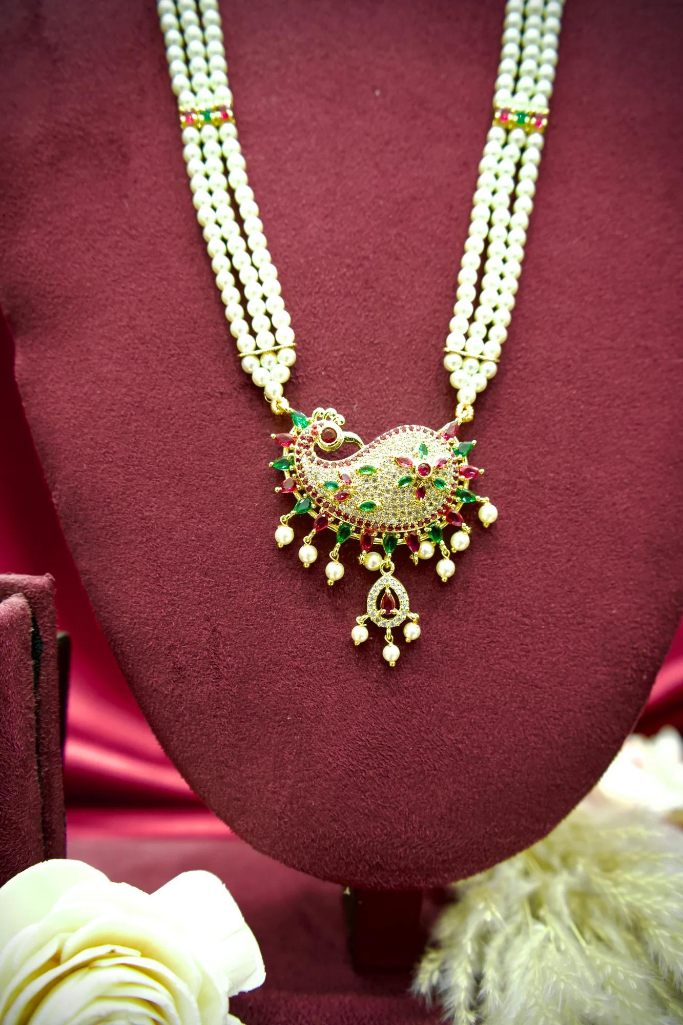 Royal Pearl Peacock Long Necklace Set
