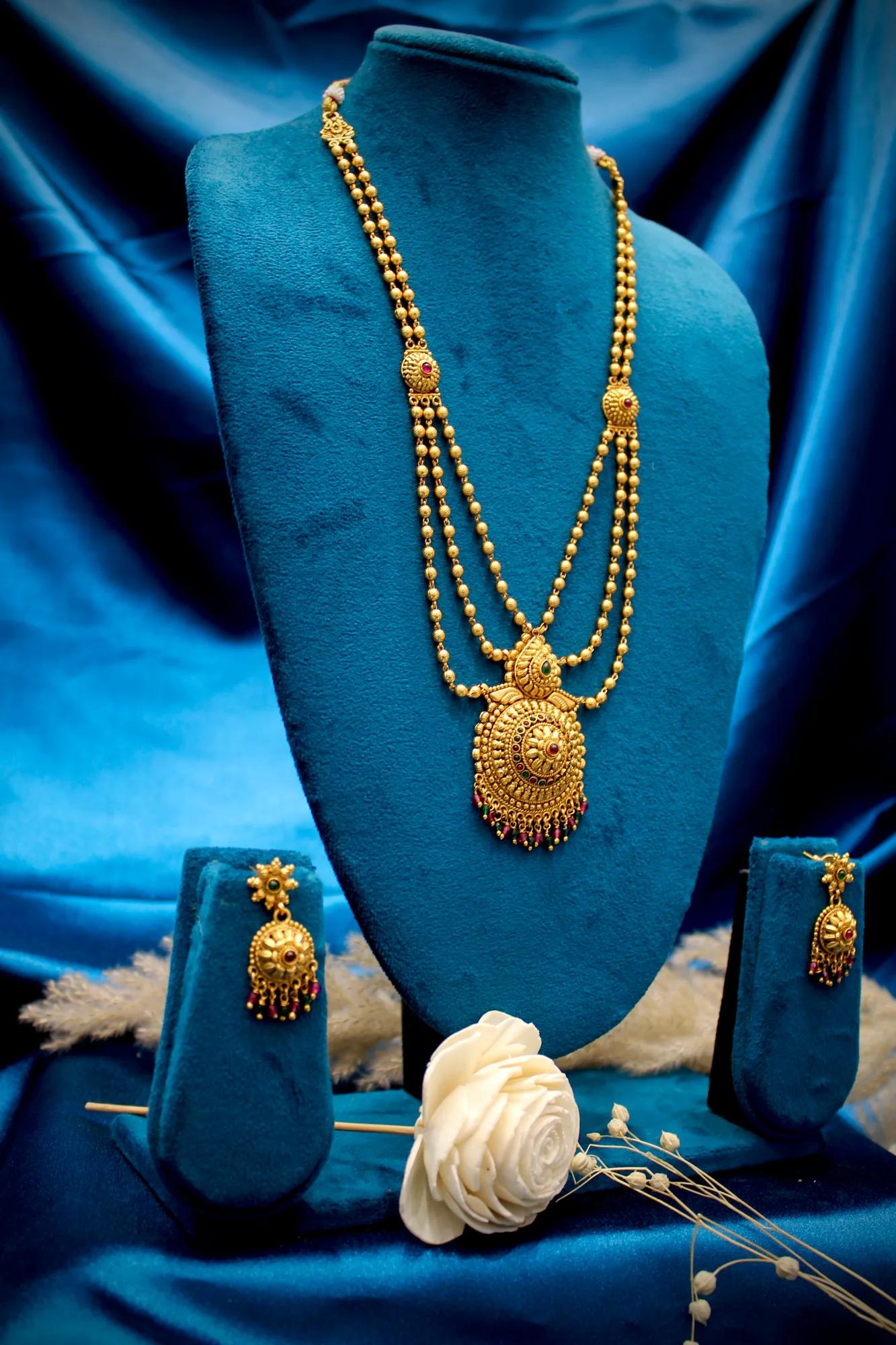 Royal Antique Layered Temple Pendant Necklace Set