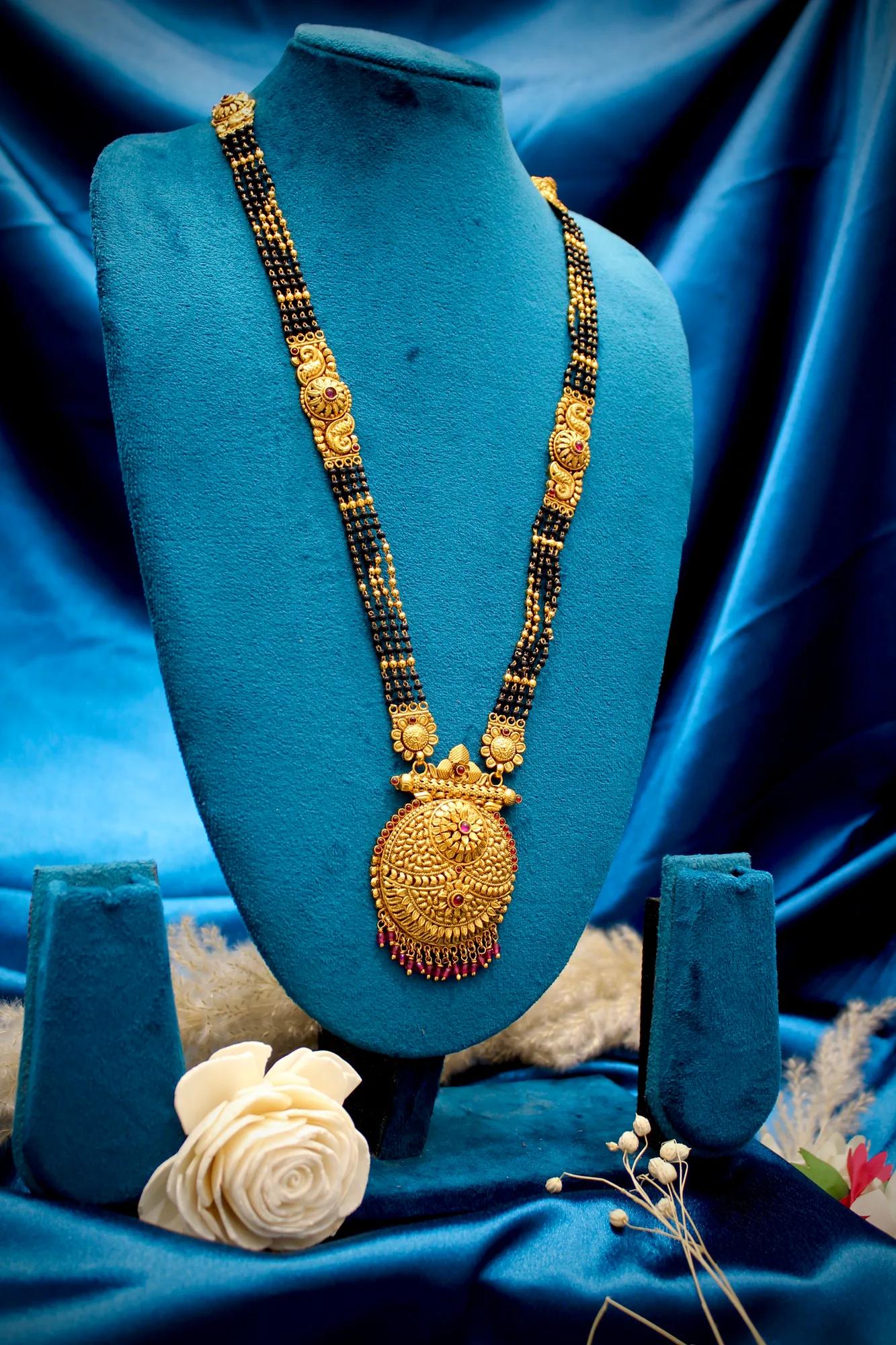 Traditional Gold-Tone Mangalsutra with Antique Temple Pendant