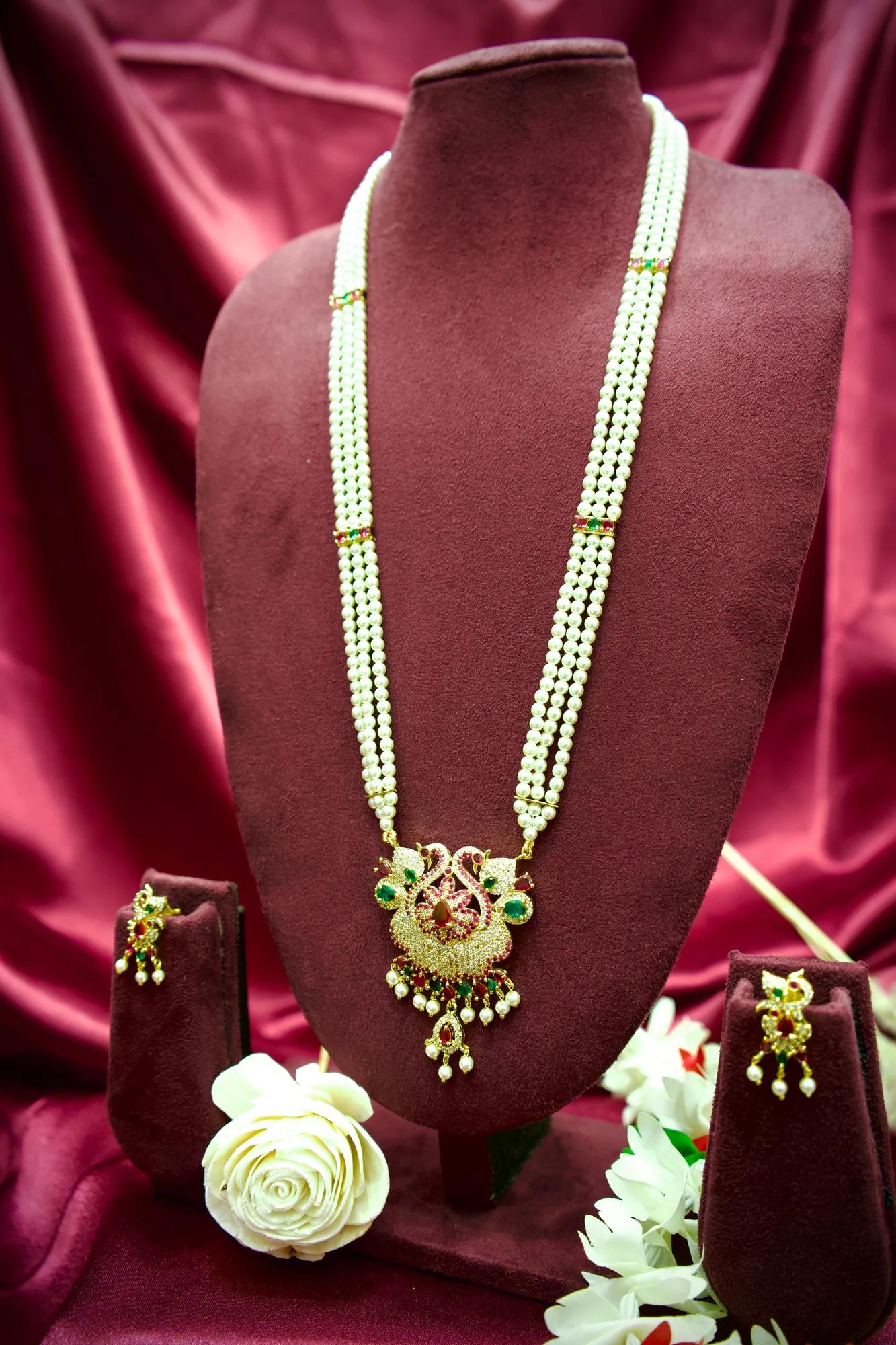 Royal Pearl Haram Necklace Set with Floral CZ Pendant