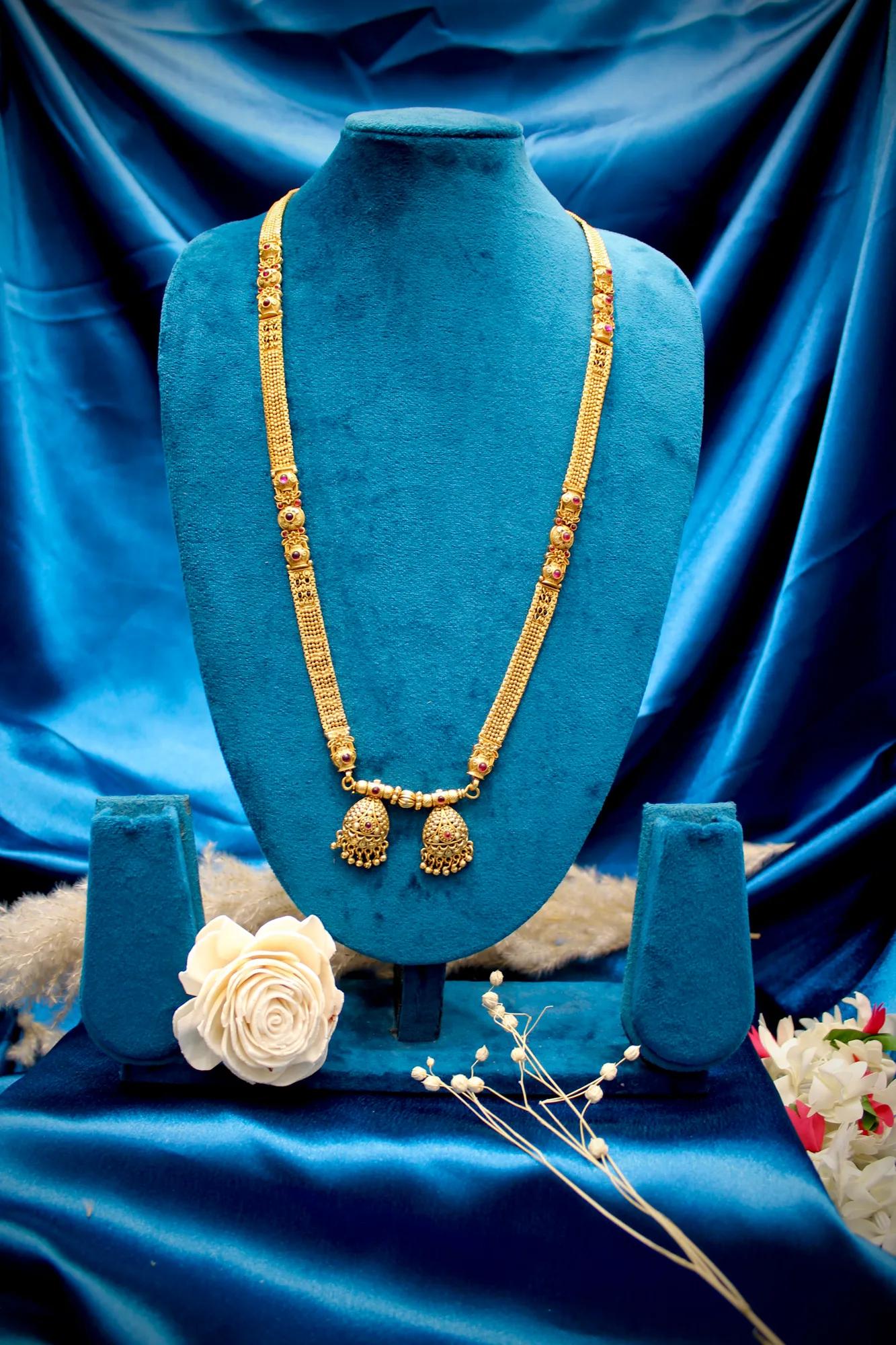 Elegant Antique Gold Jhumka Twin Pendant Mangalsutra