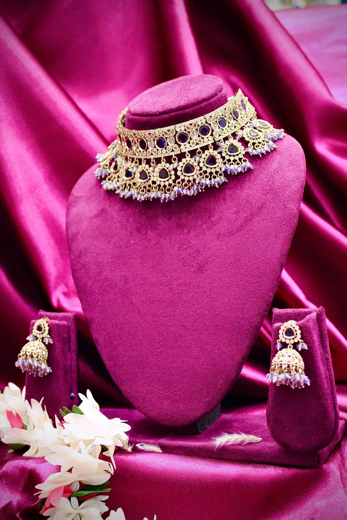 Royal Amethyst Stone Choker Necklace Set