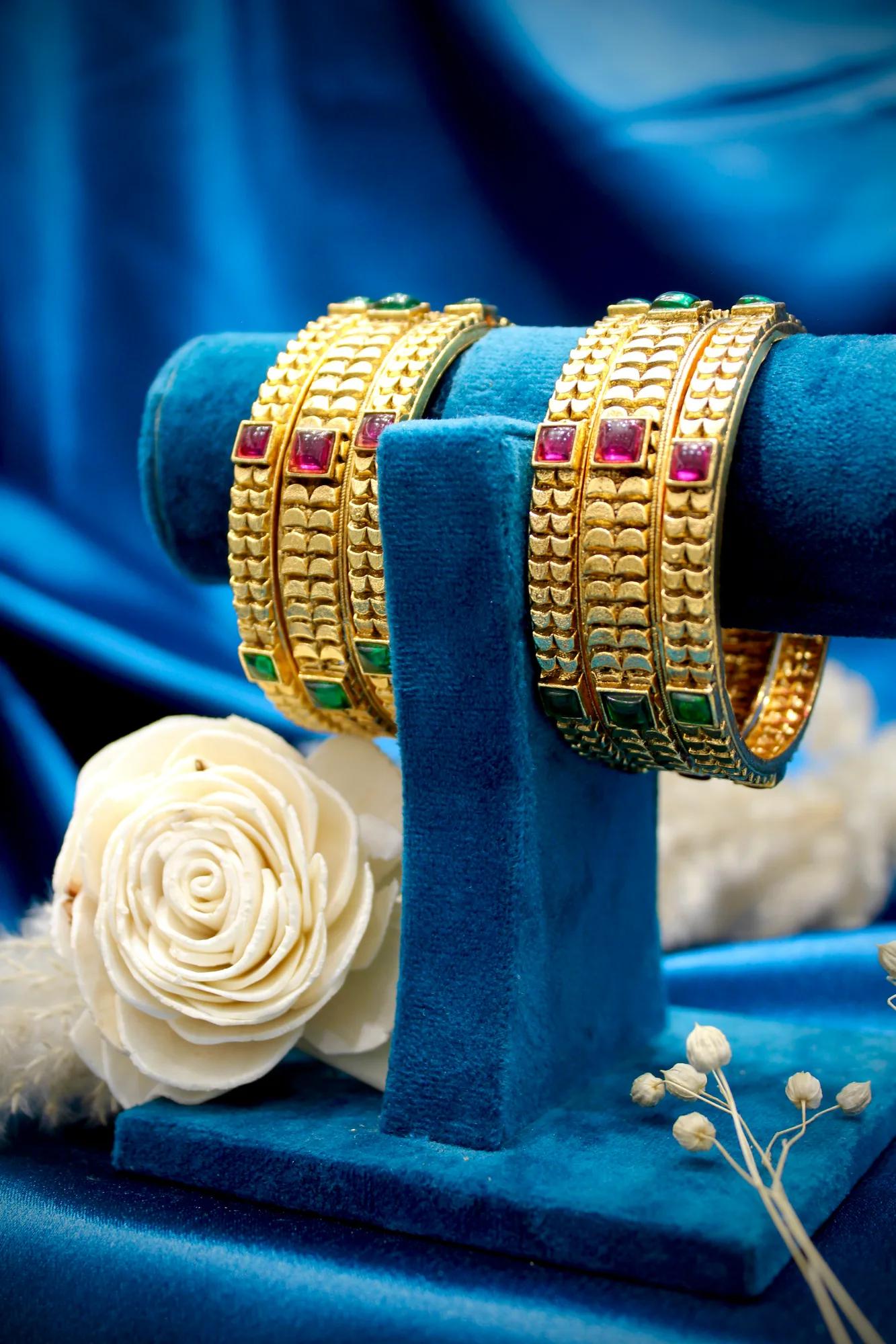 Royal Ruby Emerald Antique Bangles Set