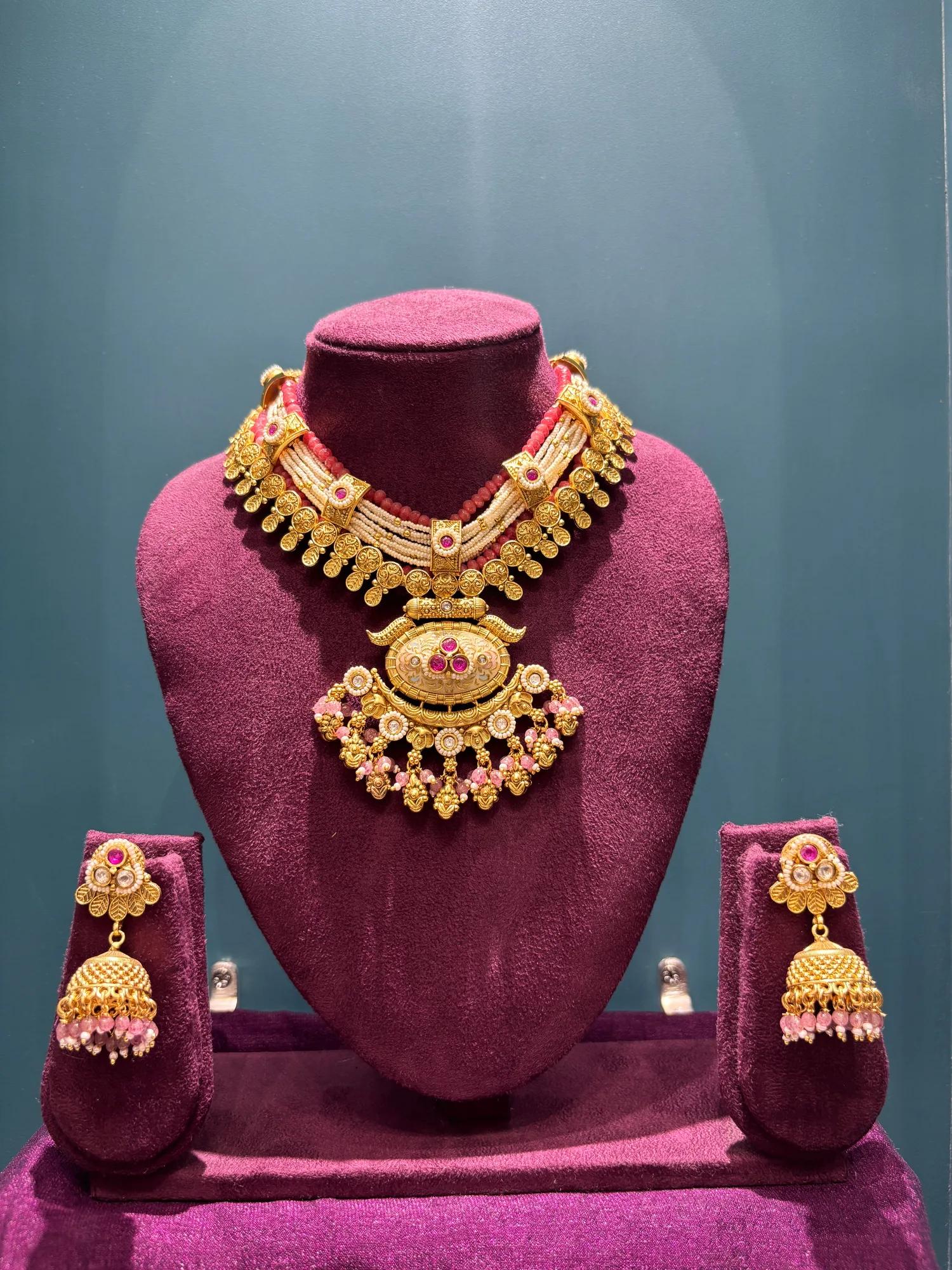 Traditional Maharashtrian Antique Gold-Plated Choker Necklace Set