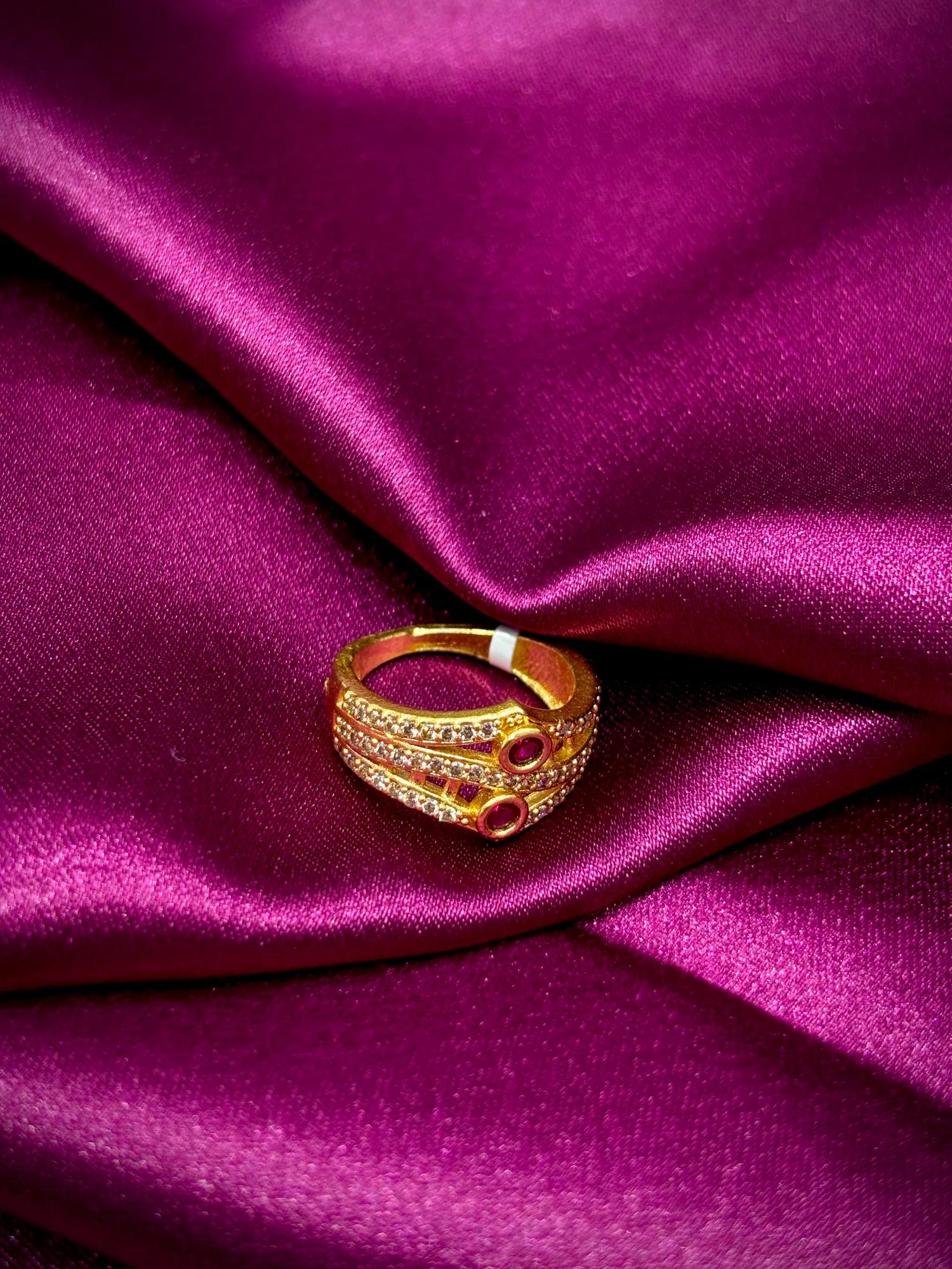 Dual Ruby Stone CZ Designer Gold-Tone Ring