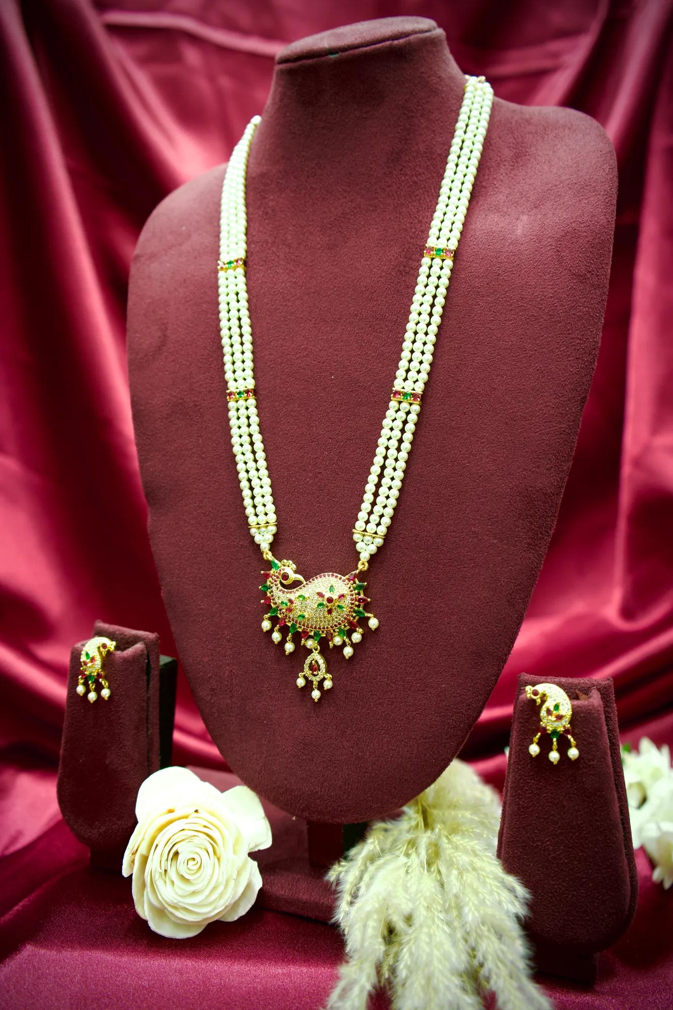 Royal Pearl Peacock Long Necklace Set
