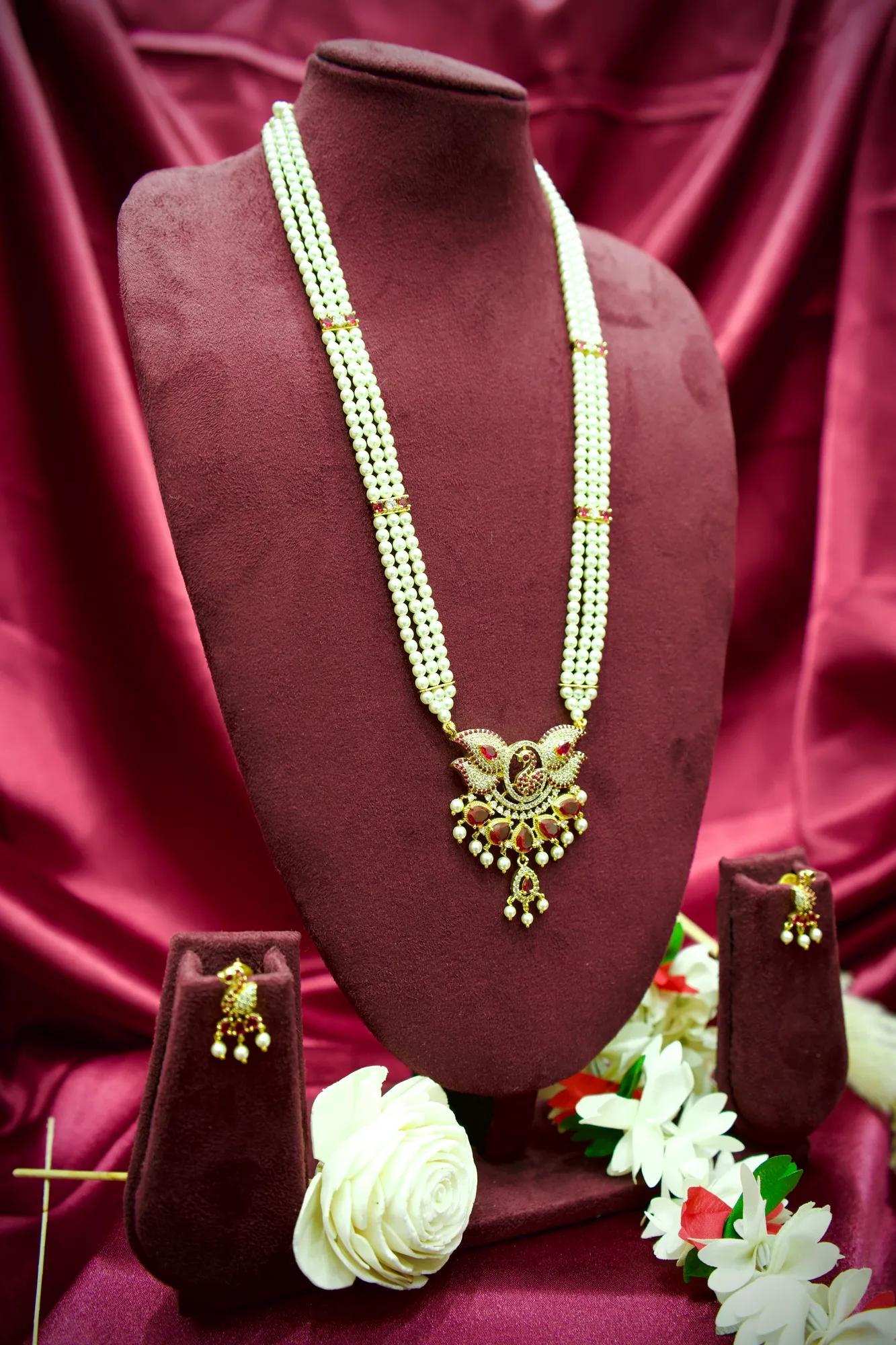 Royal Peacock Pearl Pendant Necklace Set