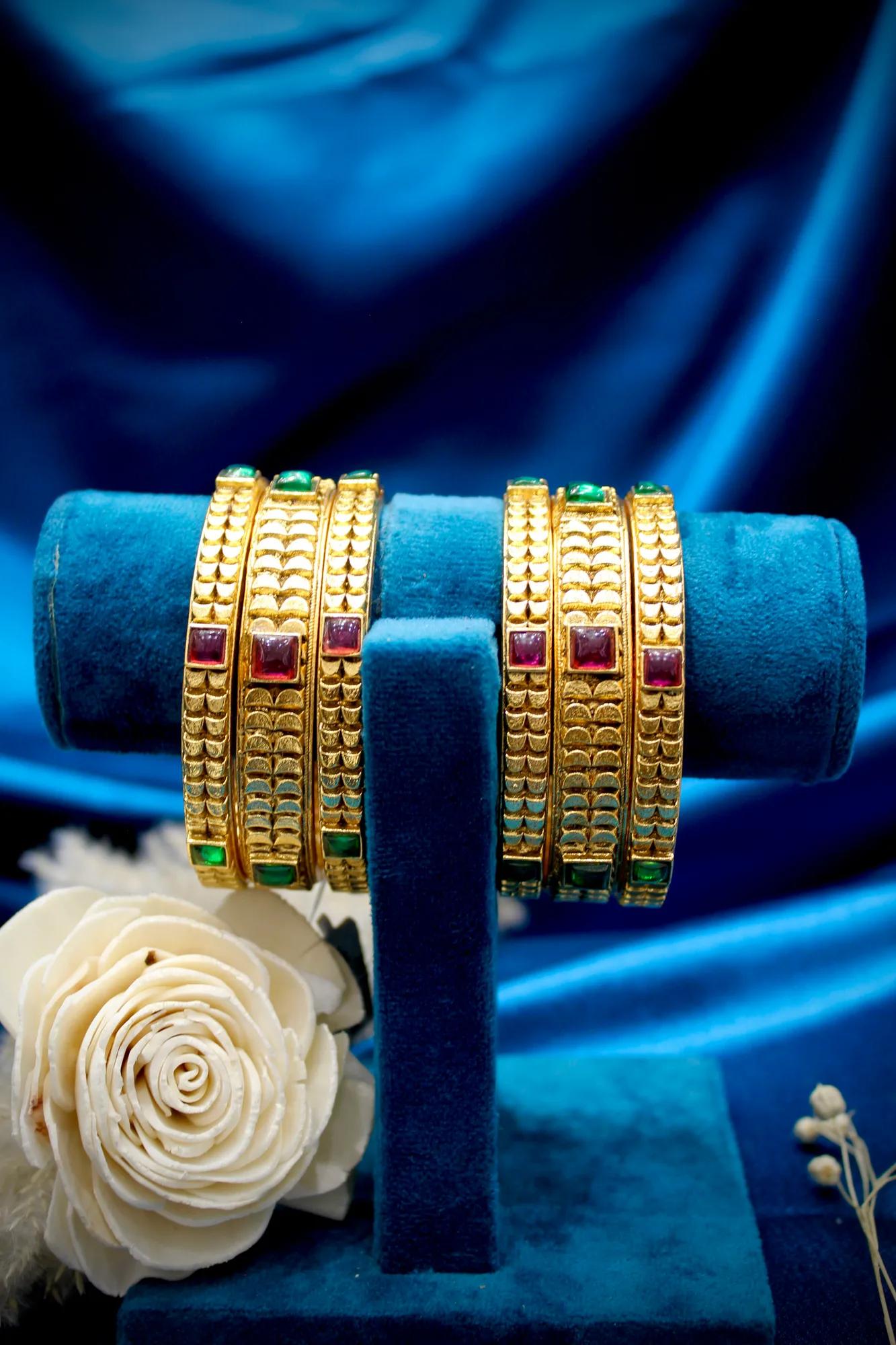 Royal Ruby Emerald Antique Bangles Set