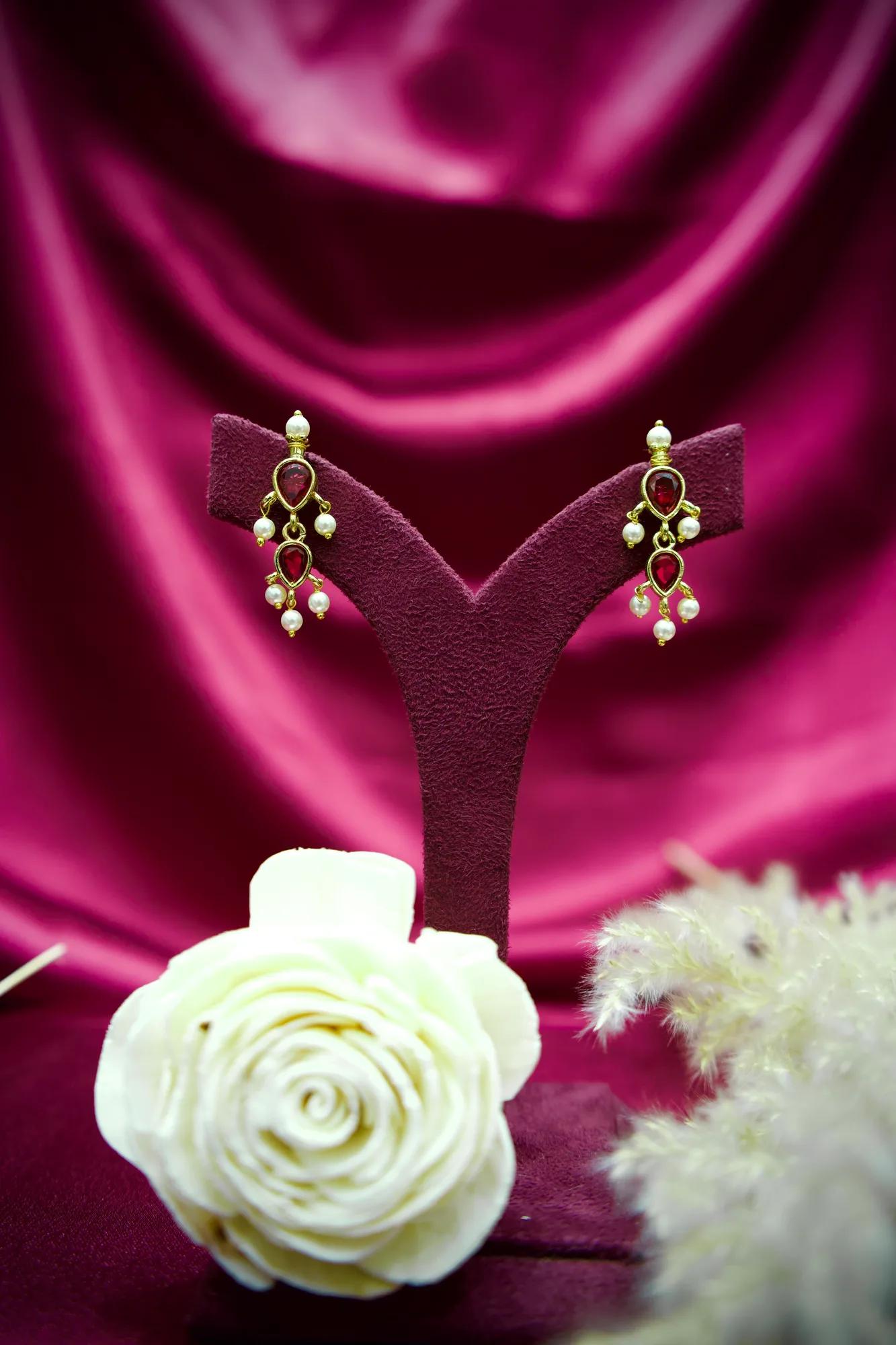 Royal Ruby Pearl Long Haram Necklace Set