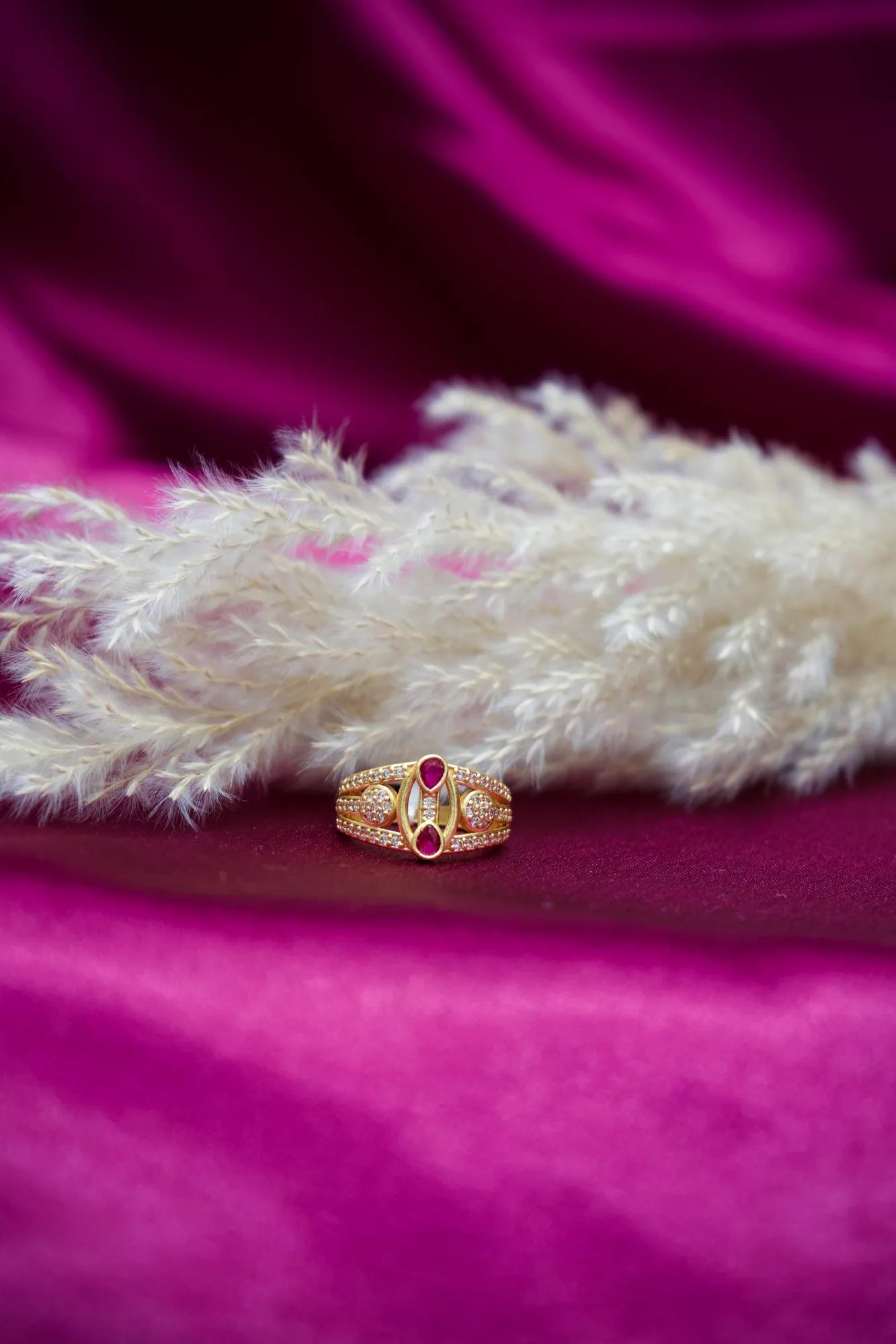 Dual Ruby Drop CZ Designer Gold-Tone Ring