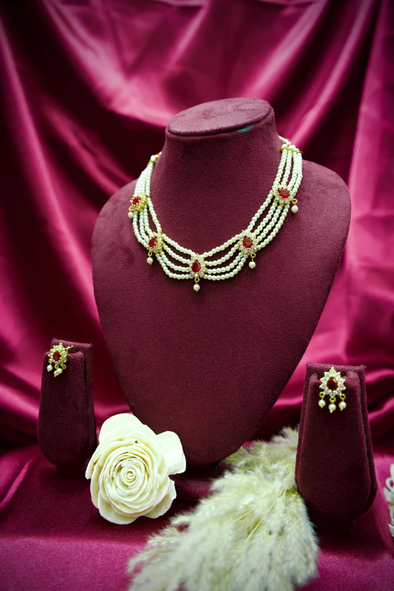 Royal Ruby Pearl Layered Necklace