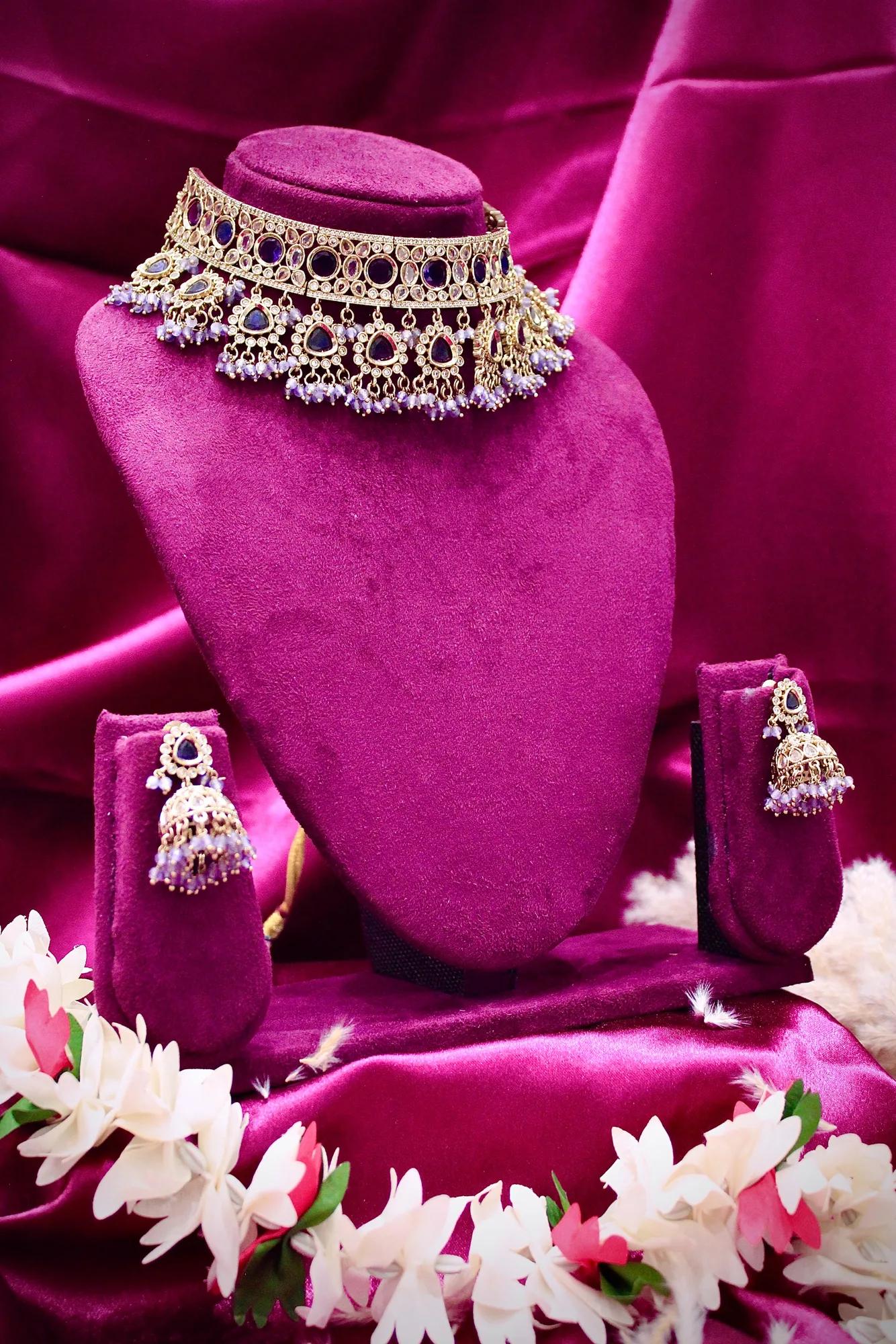 Royal Amethyst Stone Choker Necklace Set