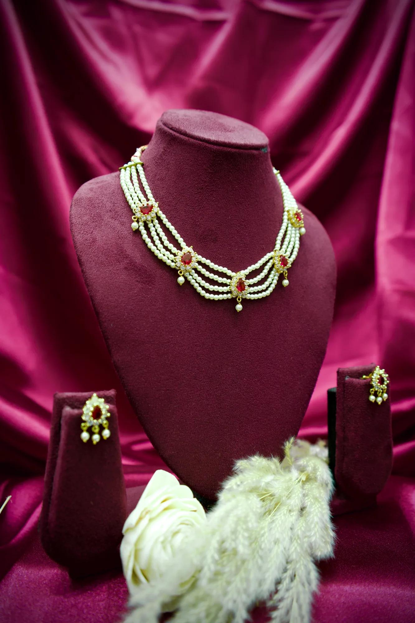 Royal Ruby Pearl Layered Necklace