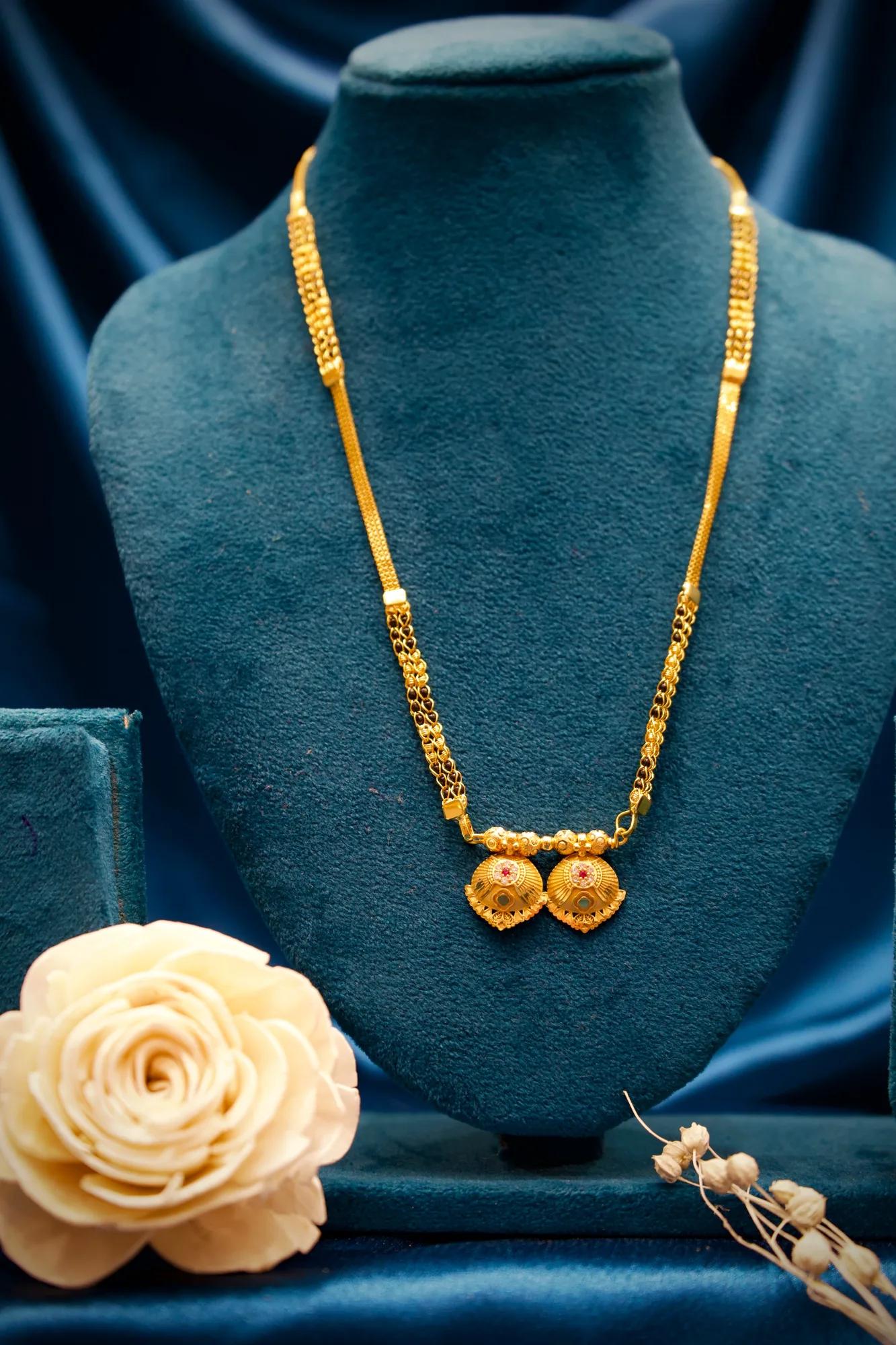 Traditional Twin Peacock Charm Gold Mangalsutra Necklace