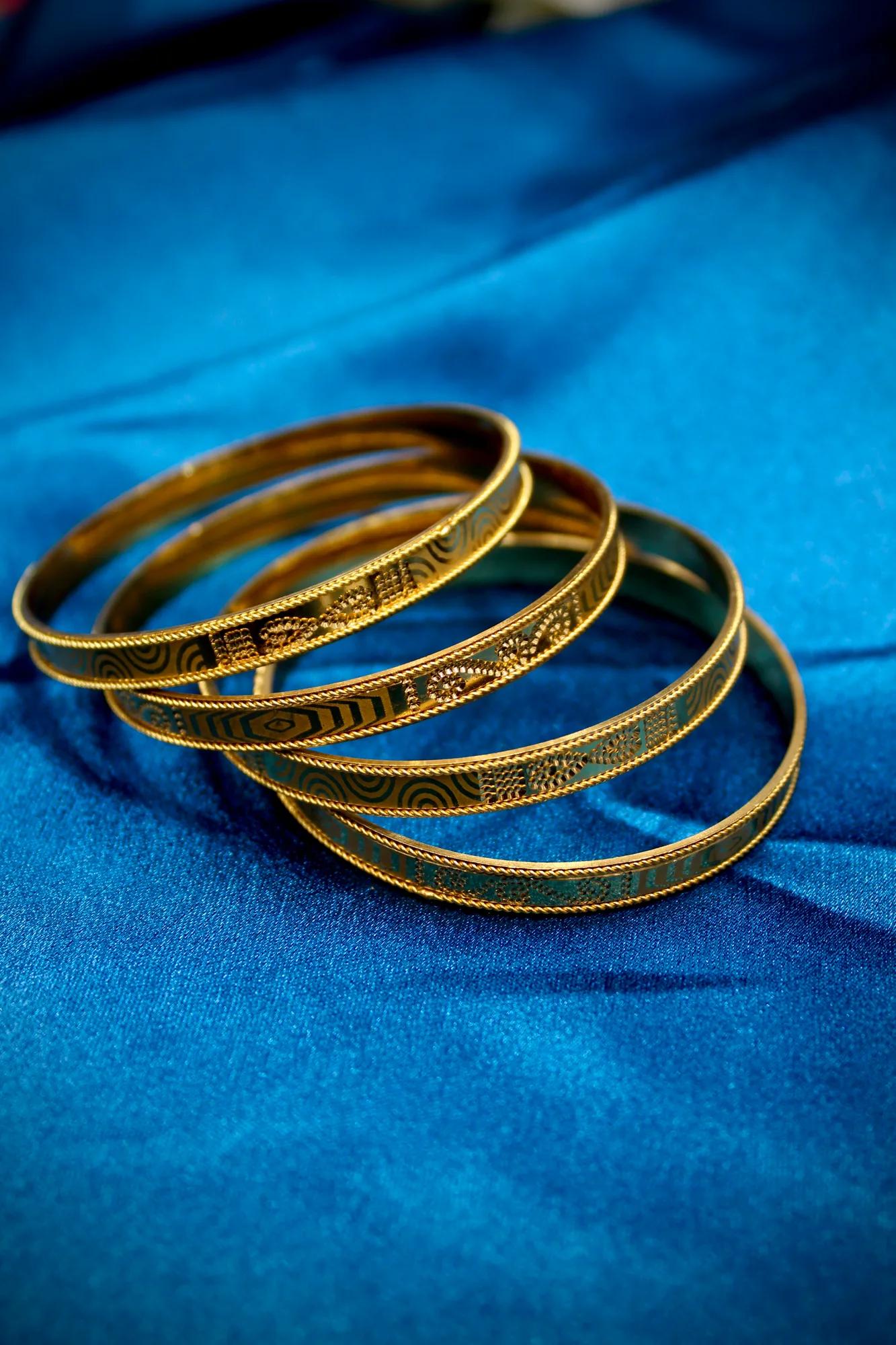 Classic Engraved Gold Finish Bangle Set