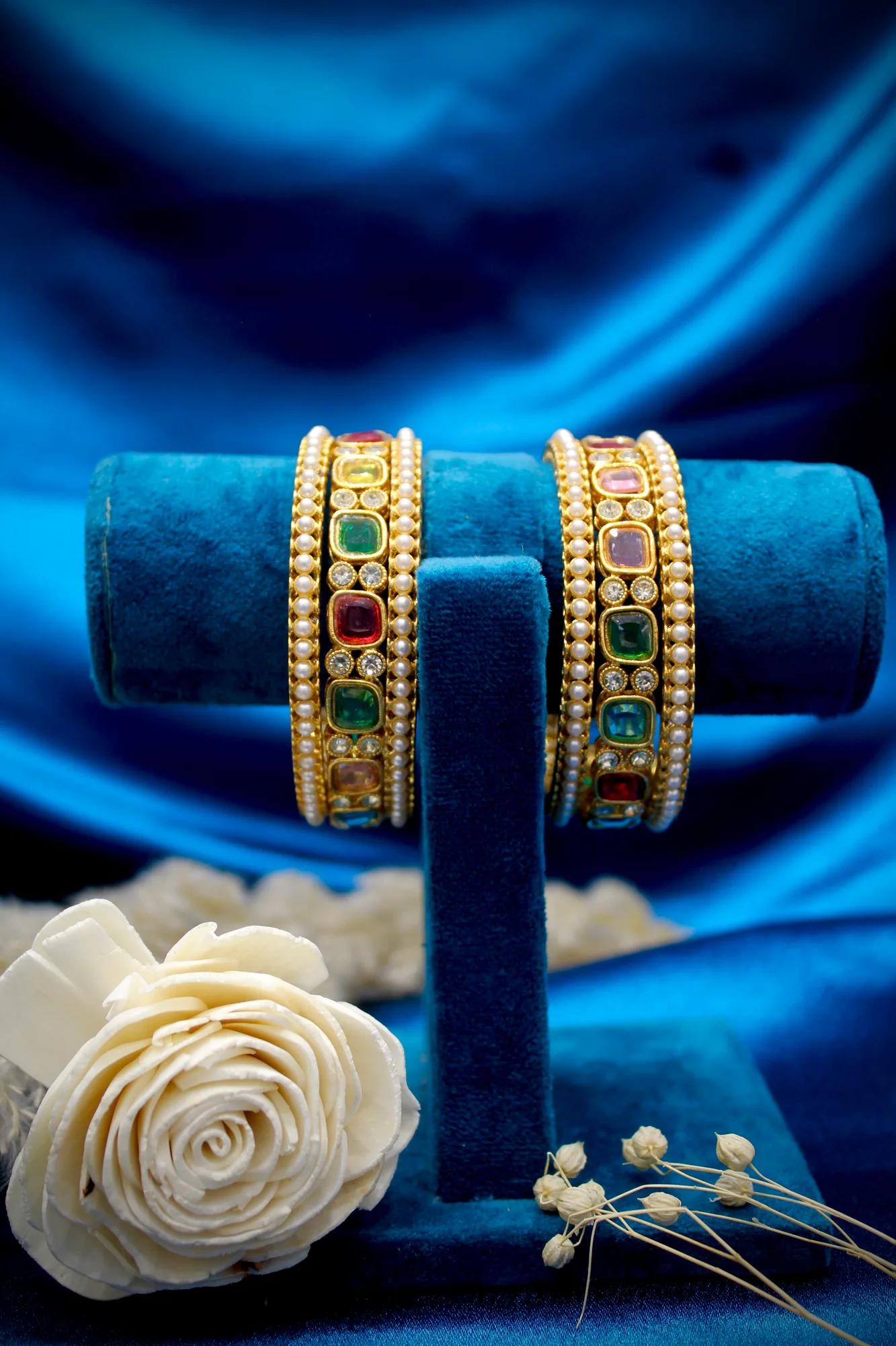 Navratna Pearl Designer Bangles (Set of 4)