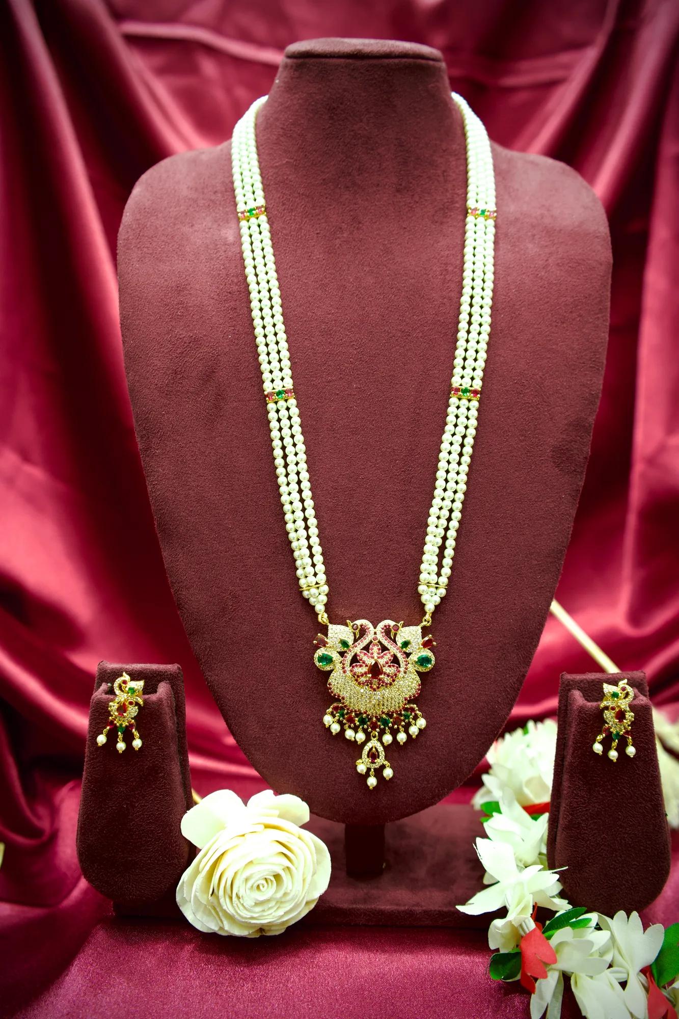 Royal Pearl Haram Necklace Set with Floral CZ Pendant