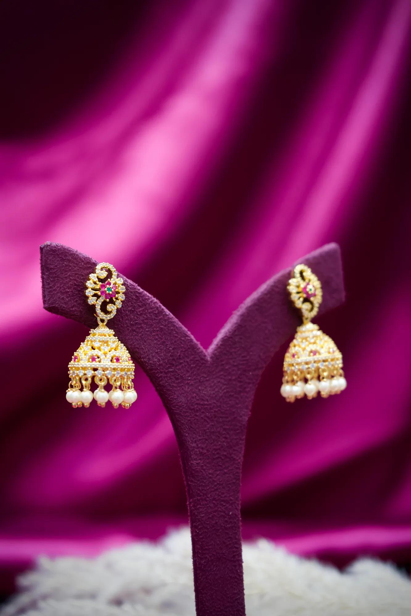 Royal Pearl Drop CZ Jhumka Earrings