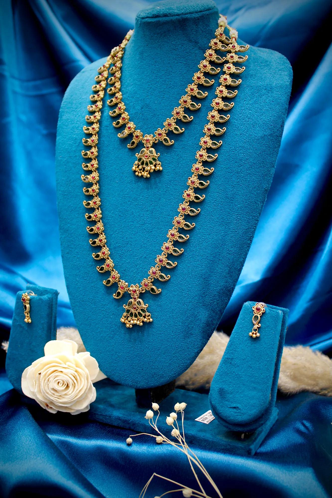 Traditional Peacock Motif Bridal Haar Necklace Set